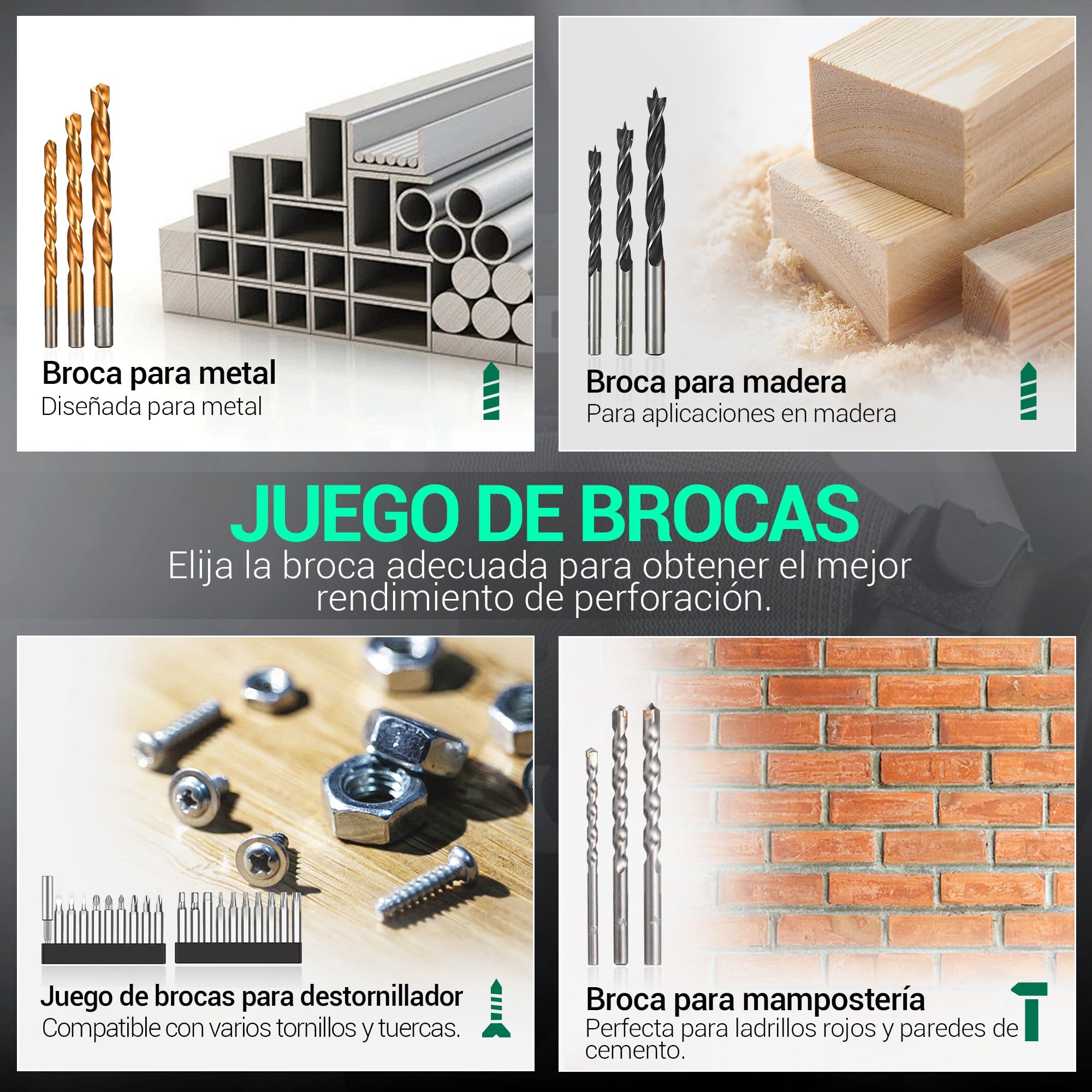 DCA Taladro percutor inalámbrico 20V, 40 Nm, portabrocas automático de 13 mm, 22500 IPM, 2 velocidades, 18+1+1, taladro de impacto con 14 brocas/destornilladores para ladrillo, metal y madera