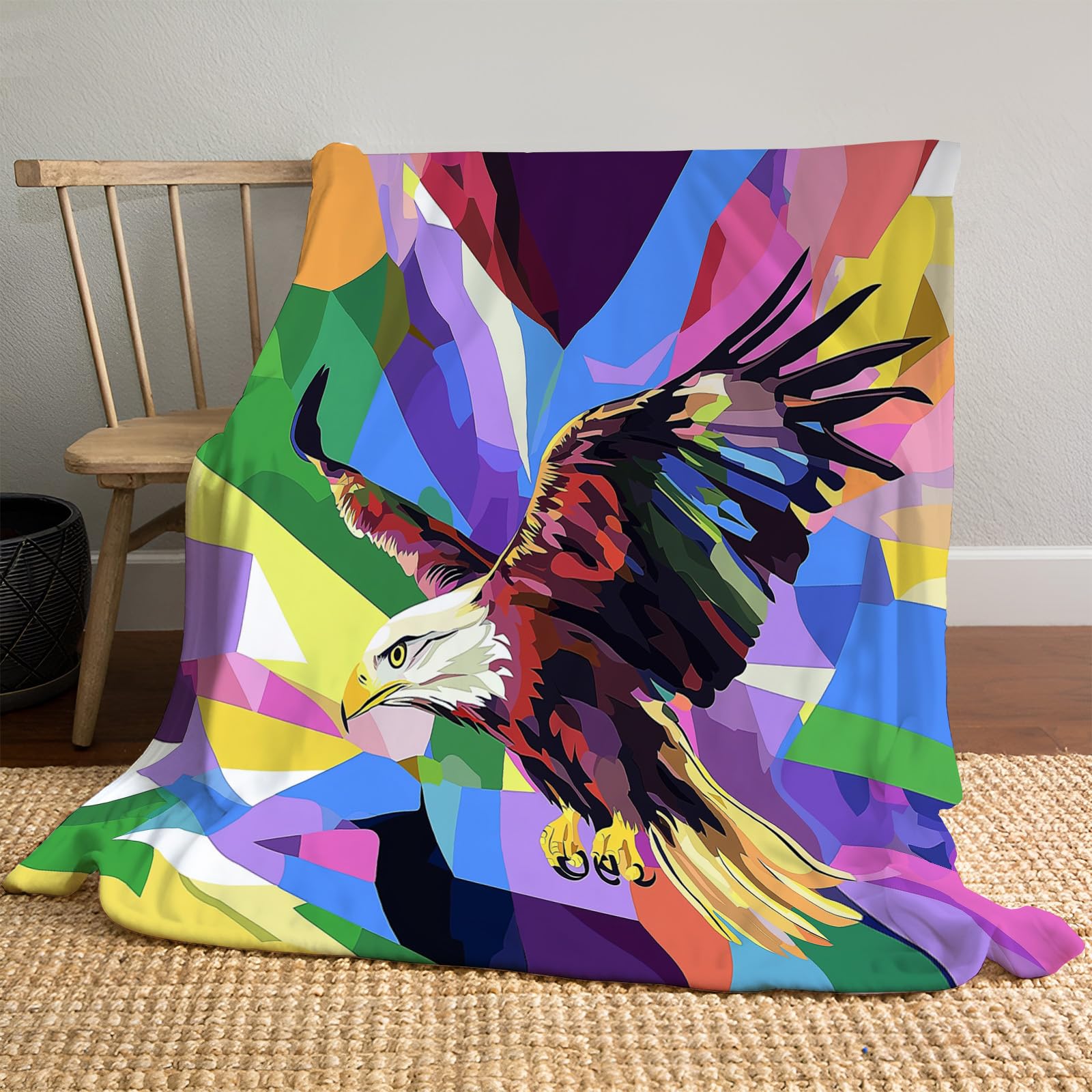 Couverture polaire 130x150cm pour adulte motif abstrait de faucon pop art