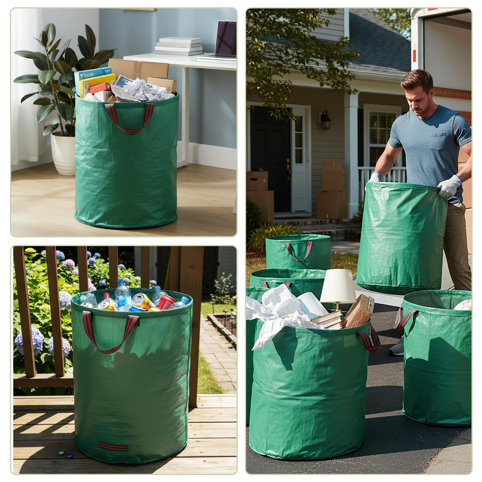 2 Pack 500L Large Garden Bag with Handles, Heavy Duty Garden Waste Bags,Reusable Green Sacks for Collecting Grass, Leaves Debris — view 8