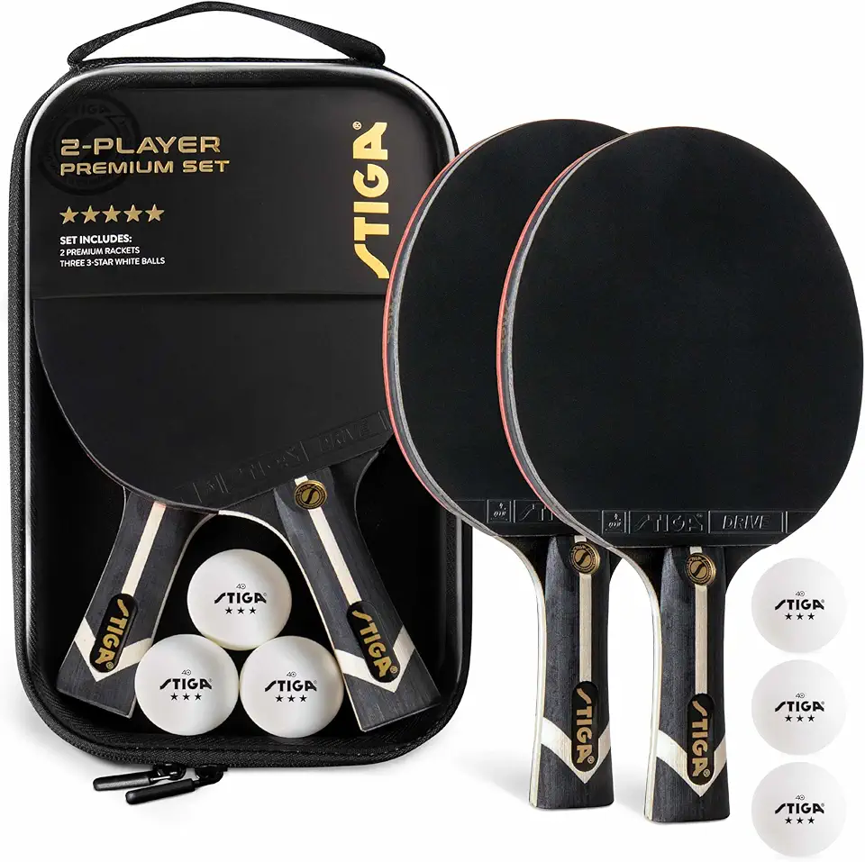 STIGA Premium 2‑Player Table Tennis Set – Includes 2 ITTF Approved Paddles, 3 White 3‑Star Ping Pong Balls &amp; Carry Case