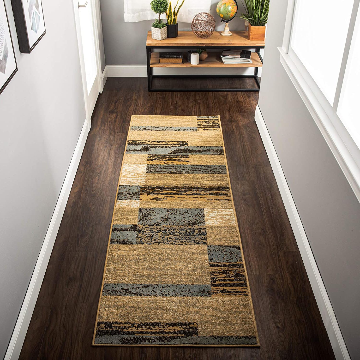 Tapis de couloir anti-glisse moderne peluche et jute Rockwood