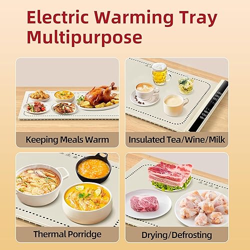 Miniatura 7 de Bandeja de calentamiento eléctrica (grande de 24.4 x 16.14 pulgadas), plegable, portátil, tapete de calentamiento de silicona para alimentos, platos