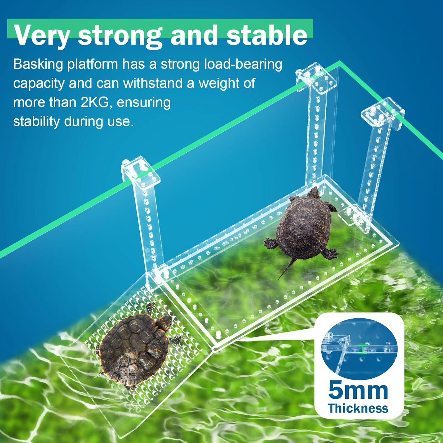 Turtle Docks Large Adjustable Turtle Basking Platform for Aquatic Turtles, Slip-Resistant Ramp, Stable Structure, Fits 0.3"-2" Thick Tanks, Adjustable Ramp Angle(13'' x 6.9'')