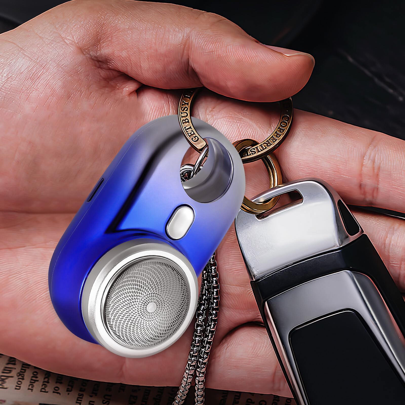 Homoyoyo Mini Rasoio Elettrico da Uomo Portatile USB Ricaricabile con Display Digitale Design Ergonomico e Protezione Mesh per Barba per Viaggio e Uso Quotidiano Sfumatura Blu