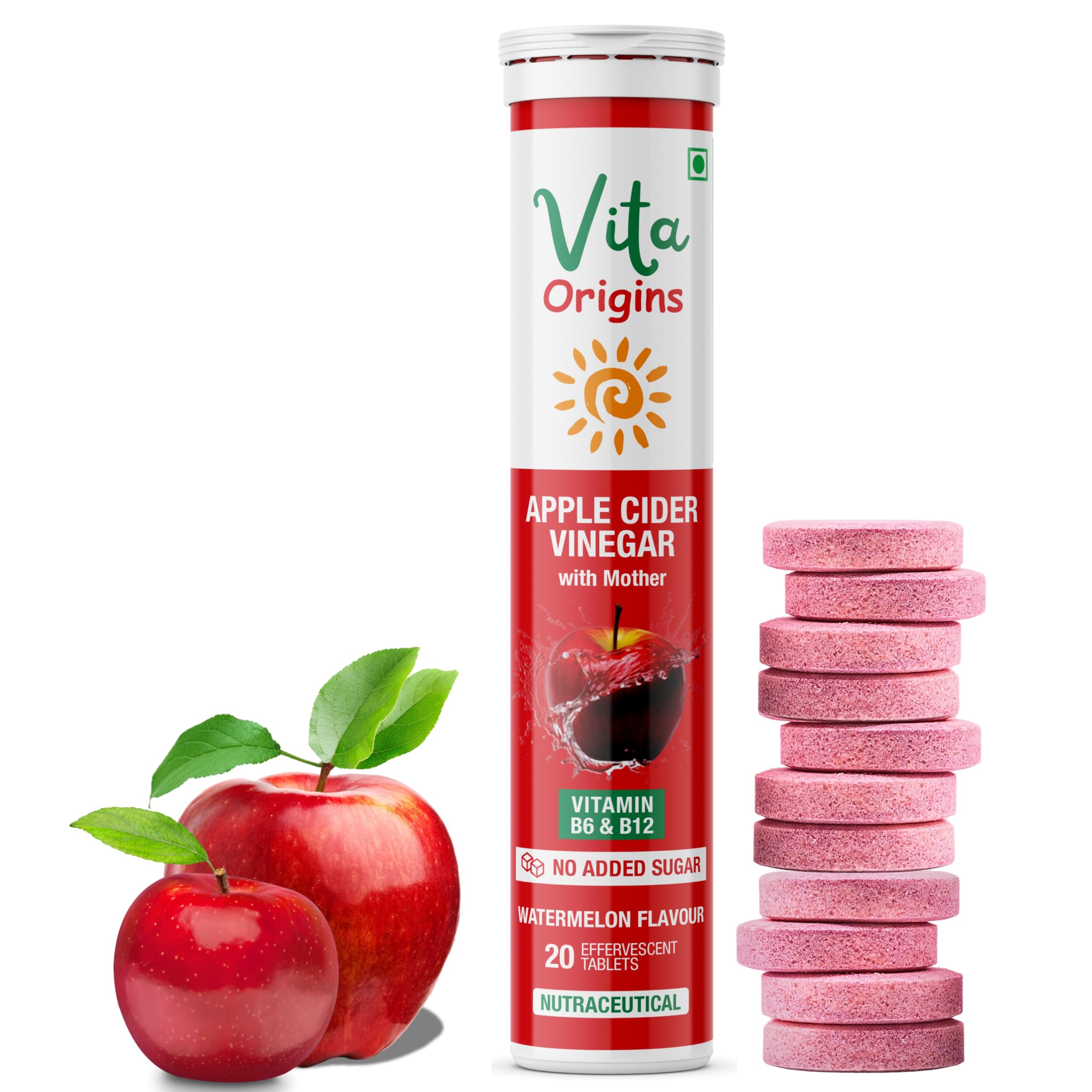 VitaOrigins Apple Cider Vinegar Effervescent Tablet with Mother for Weight Loss with Vitamin B6 and B12, 100% Vegan, No added Sugar, Easy to Carry, Pack of 1, 20 Effervescent Tablets (B0D8BLFTNB) Amazon Price History, Amazon Price Tracker