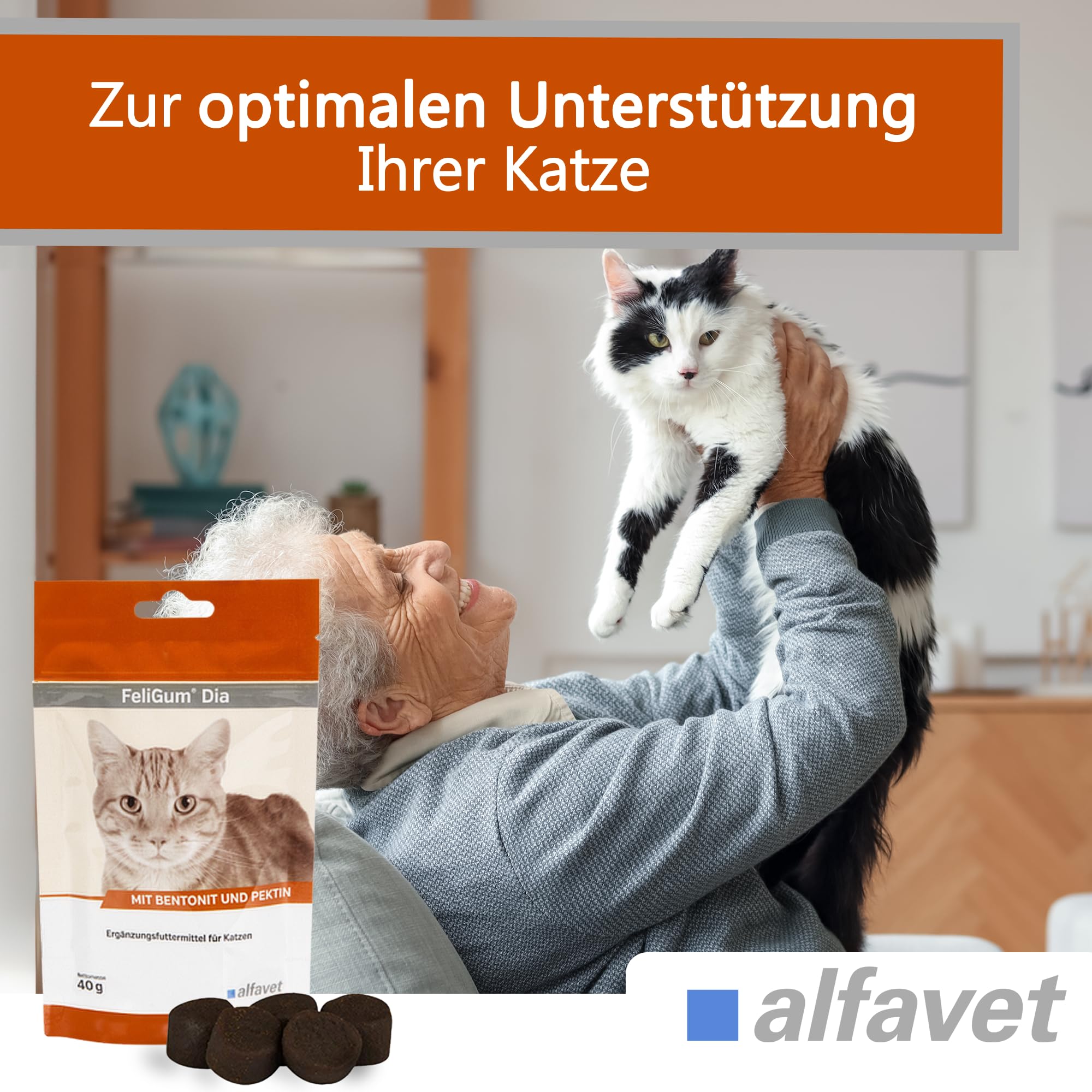 alfavet FeliGum Dia, complément Alimentaire en Cas de diarrhée pour Chats, Troubles de la résorption intestinale, pastilles à mâcher, Sachet de 40 g