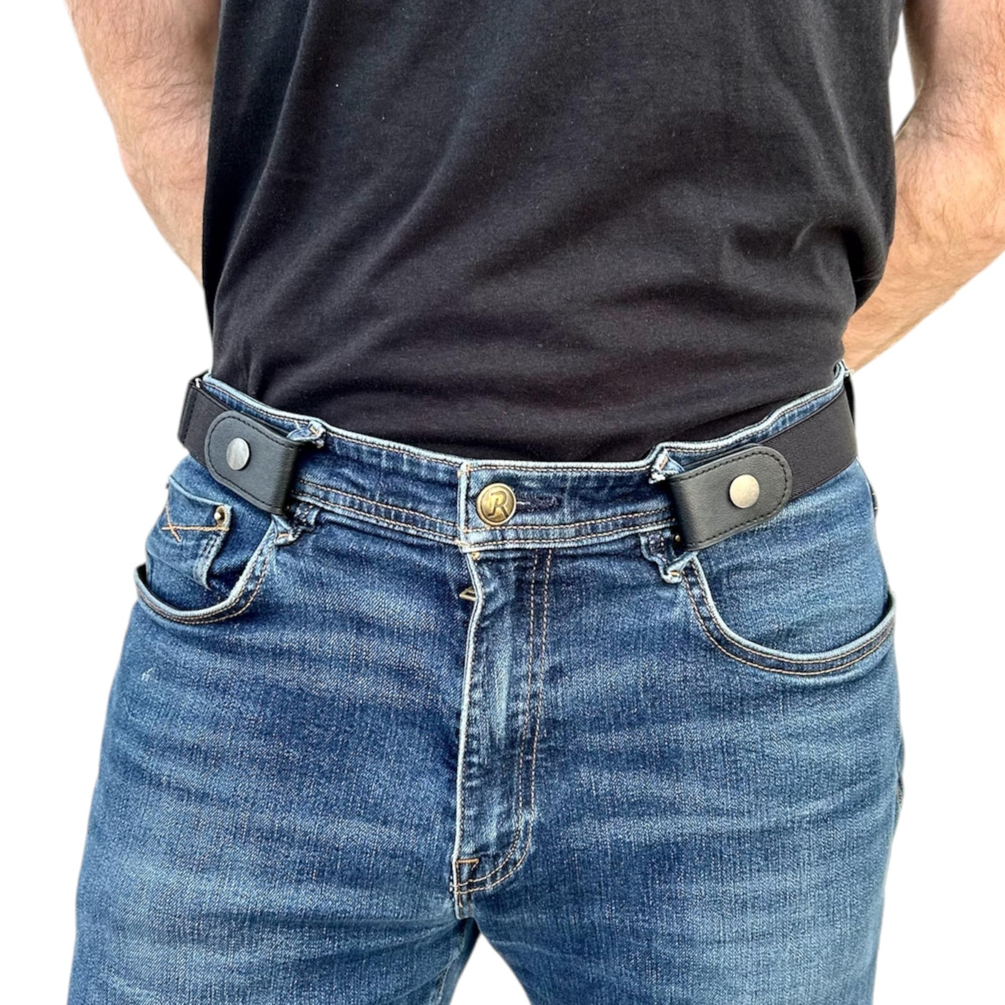 Millennials In Motion No Buckle Adjustable Stretchy Belt with Ring Buckle Elastic Waist Jean Clips to Tighten Waist Snap Beltless Buckless Half Side Belt for Dresses Jeans or Jumpsuit