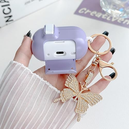 Miniatura 3 de Funda para Airpods Pro 21 Gen púrpura con cerradura y llavero de mariposa brillante para niñas y mujeres, funda Kawaii única para Apple Airpods Pro