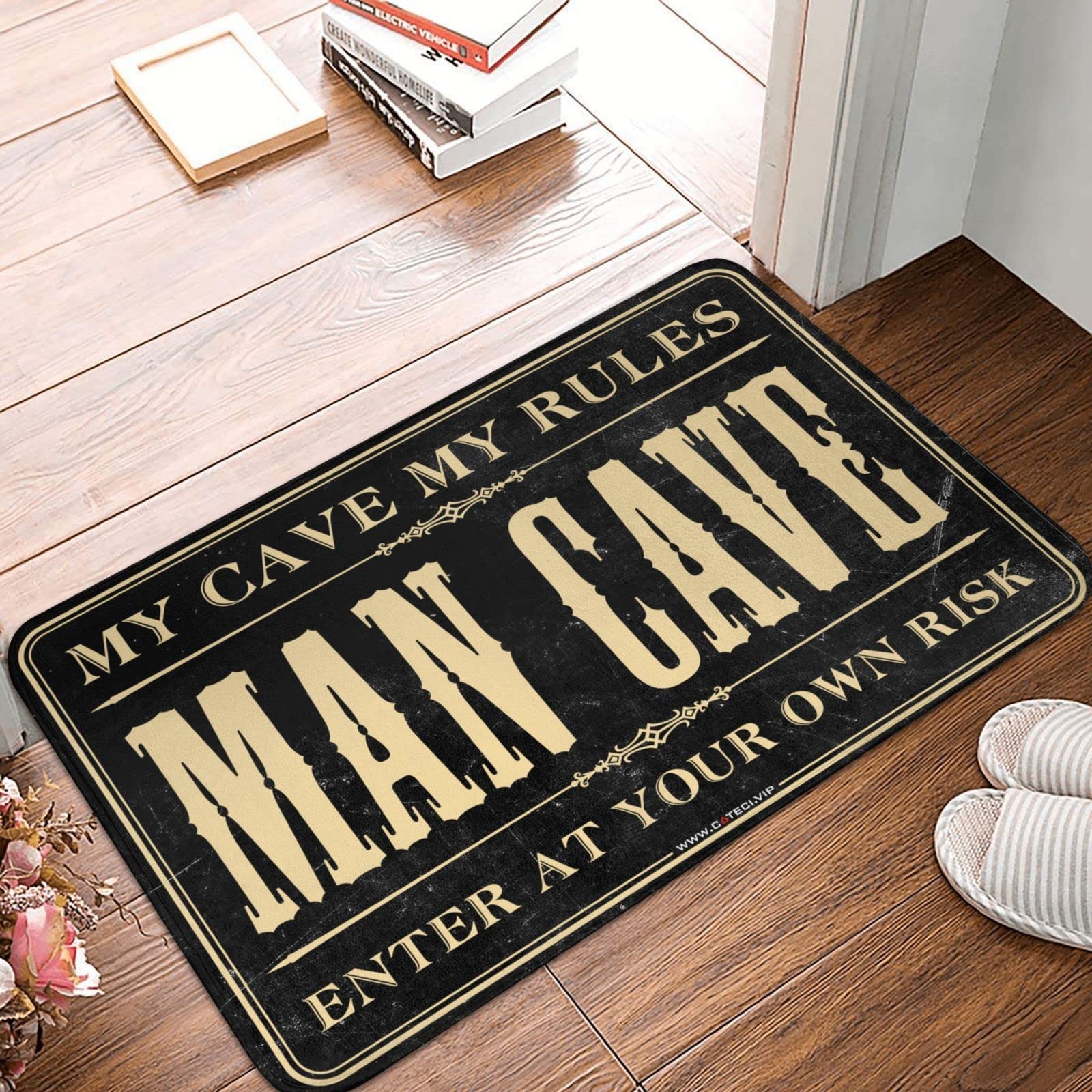 Decoración de cueva de hombre Wrning Enter at Your Own Risk Mat Felpudo en casa (tamaño: 65 x 90 cm)