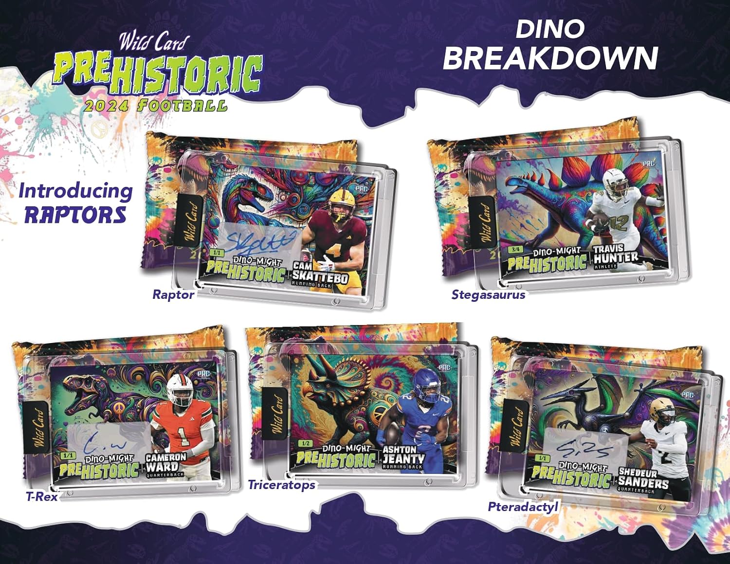 2024 Wild Card Pre-Historic Football Hobby JUMBO Trading Card Box (4 Encased Cards Per Box)
