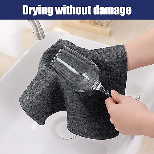 Miniatura 4 de Homaxy Trapos de cocina de microfibra con tejido de gofre, 12 x 12 pulgadas, ultra absorbentes y de color sólido, paños de cocina de secado rápido