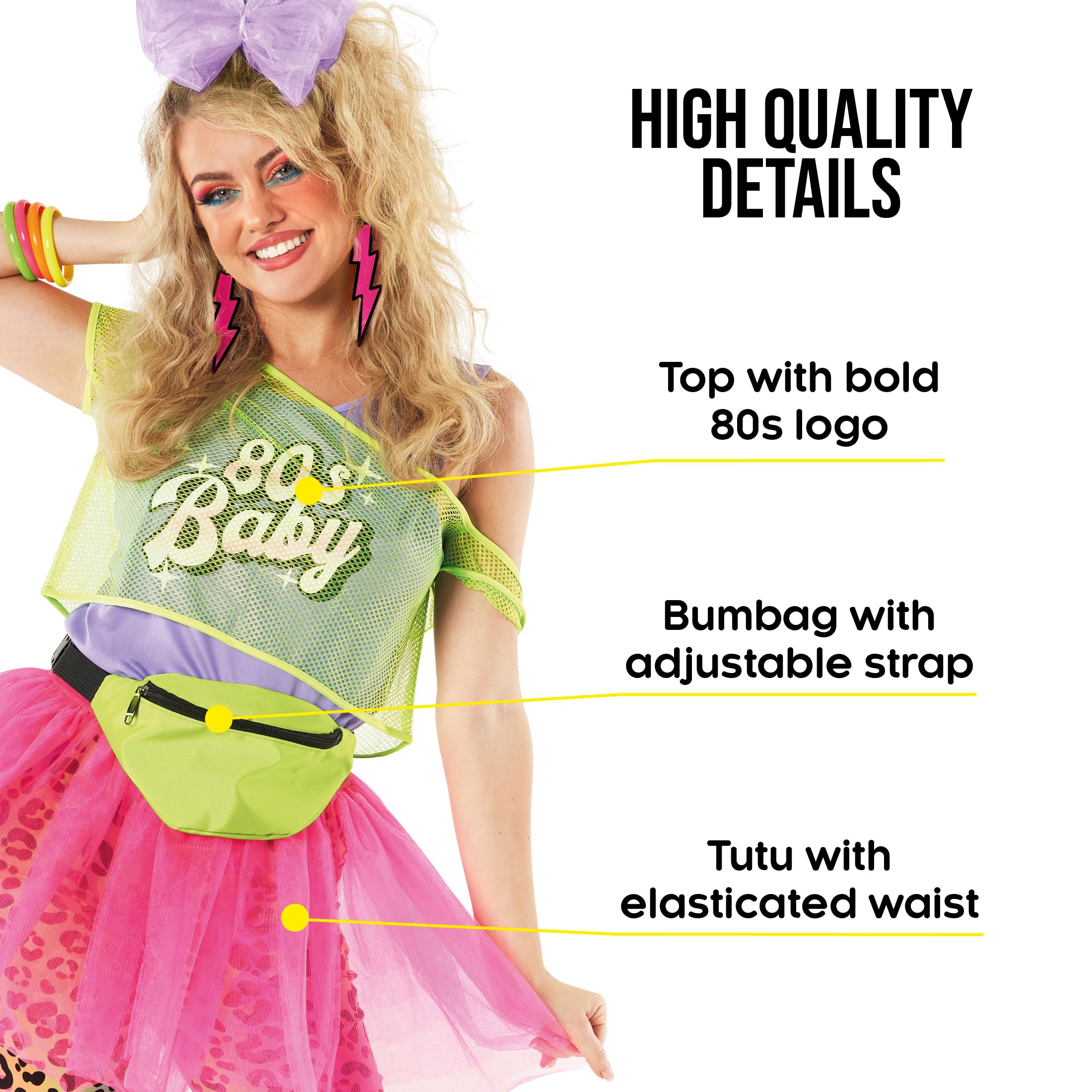 Morph 80s Fancy Dress For Women With 80s Accessories For Women 80s Costume  Women 1980s Fancy Dress Womens Halloween Costume L - BigaMart