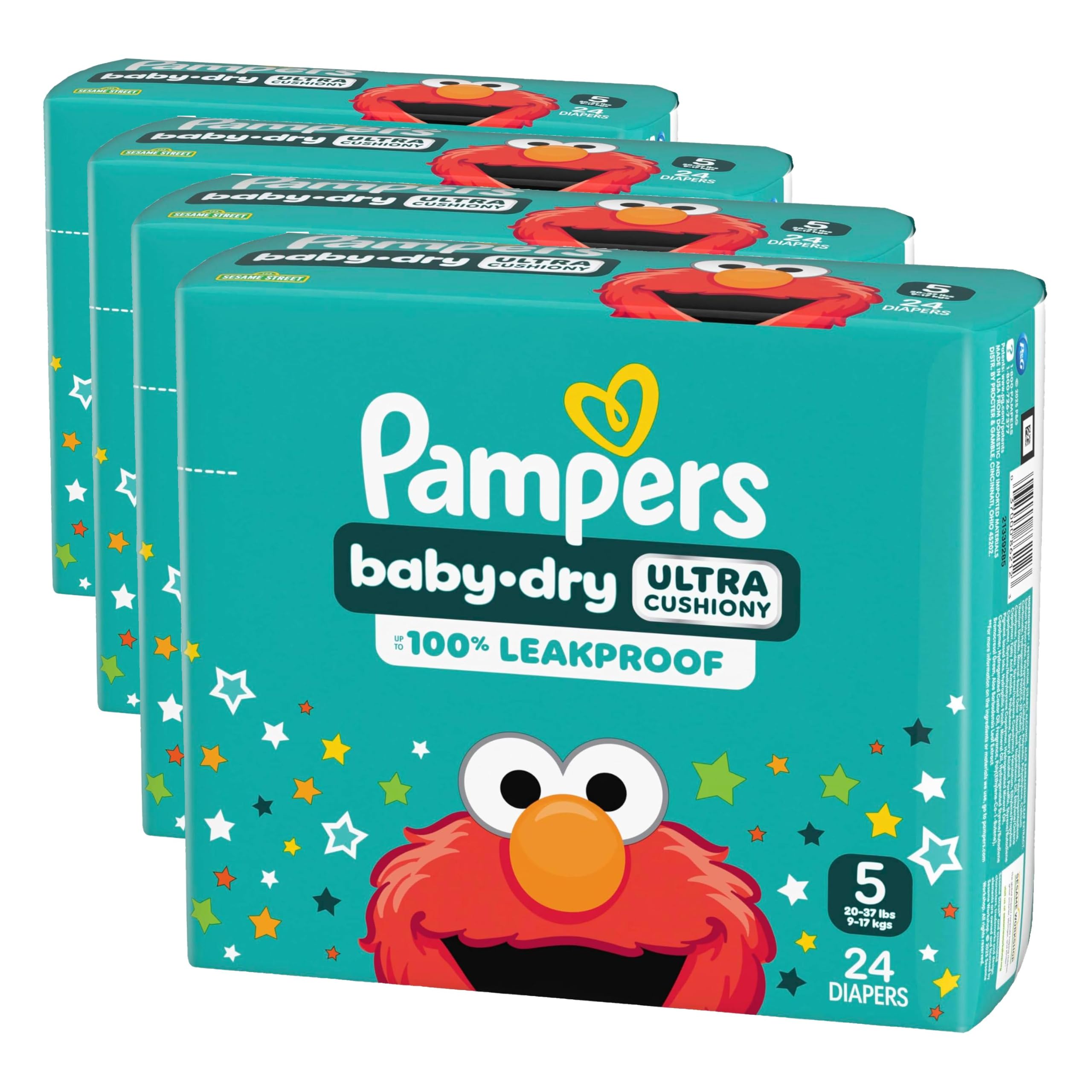 Pampers Diapers - Baby Dry - Size 5, 24 Count, Absorbent Disposable Infant Diaper (Packaging May Vary) (Pack of 4)