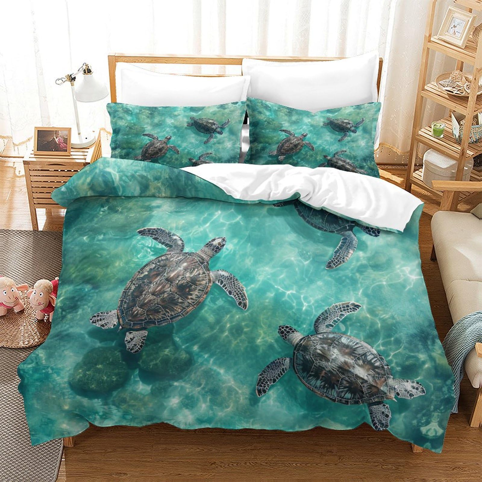 P1S9U7W5Y Ocean 3D Printed Turtle Duvet Cover Set 3pcs Microfiber Underwater Bedding Set King（220x240cm）
