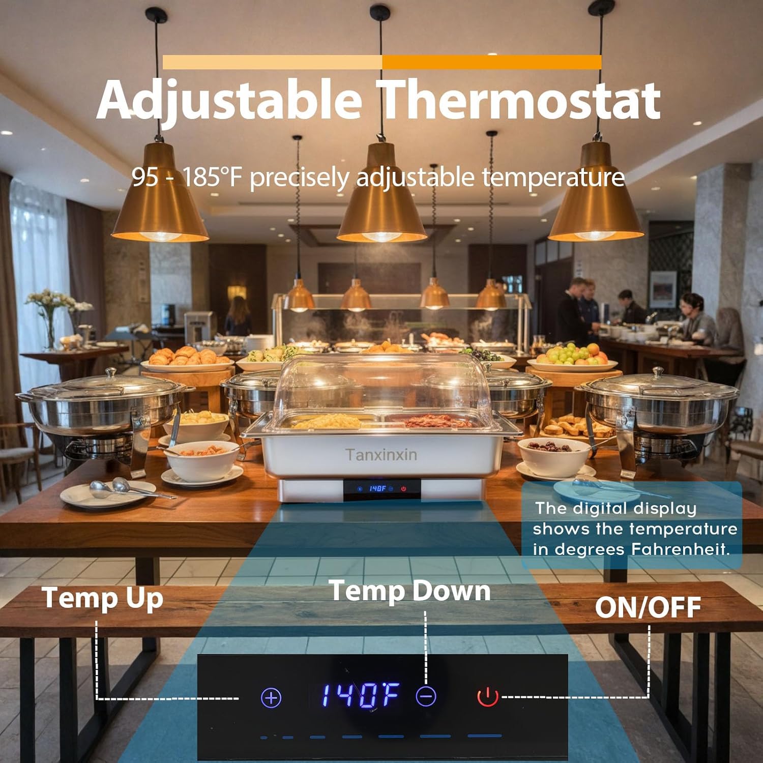 12 QT Electric Chafing Dish Buffet Set,Roll Top Chafer with Digital Adjustable Temp Control Food Warmer,Stainless Steel Full Size & Half-Size &Three-Section,Catering,Buffets,600W