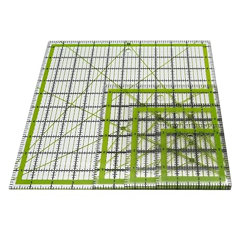 Quilting Rulers,Sewing Ruler,4 Piece Acrylic Square Quilting Templates,Clear Precision Ruler for Quilting Sewing,Tools Supplies Accessories Green(3.5x3.5 5x5 6.5x6.5 10.5x10.5)