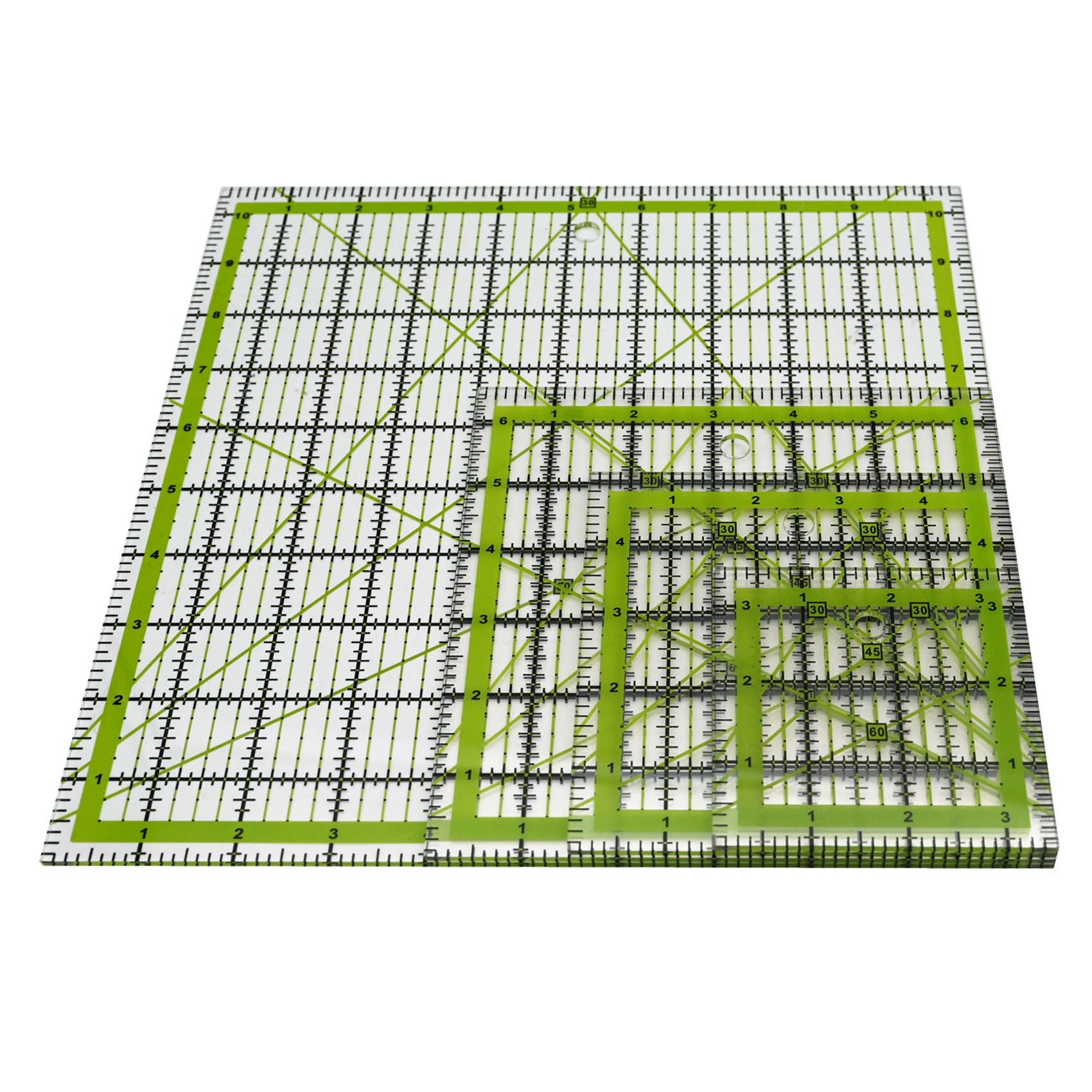 Quilting Rulers,LINXIAO 4 Piece Quilting Templates Acrylic Rulers Green(3.5"x3.5",5"x5",6.5"x6.5",10.5"x10.5")