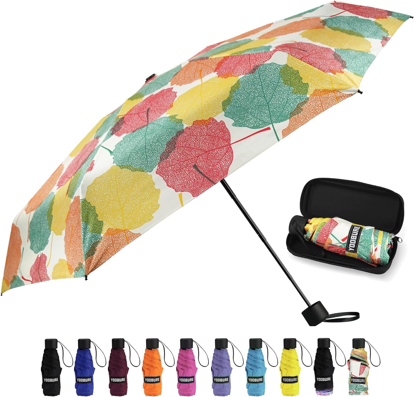 Yoobure Small Mini Umbrella with Case Light Compact Design Perfect for Travel Lightweight Portable Parasol Outdoor Sun&Rain Umbrellas