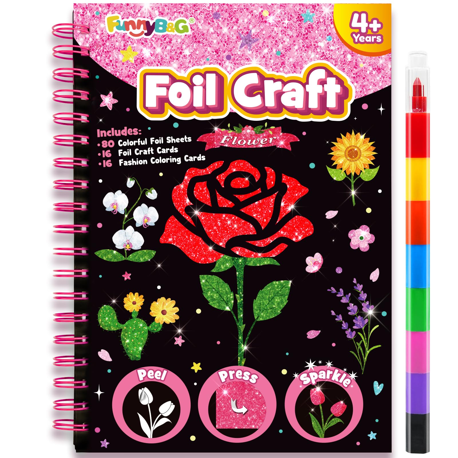 Foil Art Craft Activity for Kids - Gift for Girls Boys Crafts for Kids Fun Art Supplies DIY Creative Travel Toy, Birthday Gift Party favor Toys for Girls Boys 4 5 6 7 8 9 Years Old (Flowers)