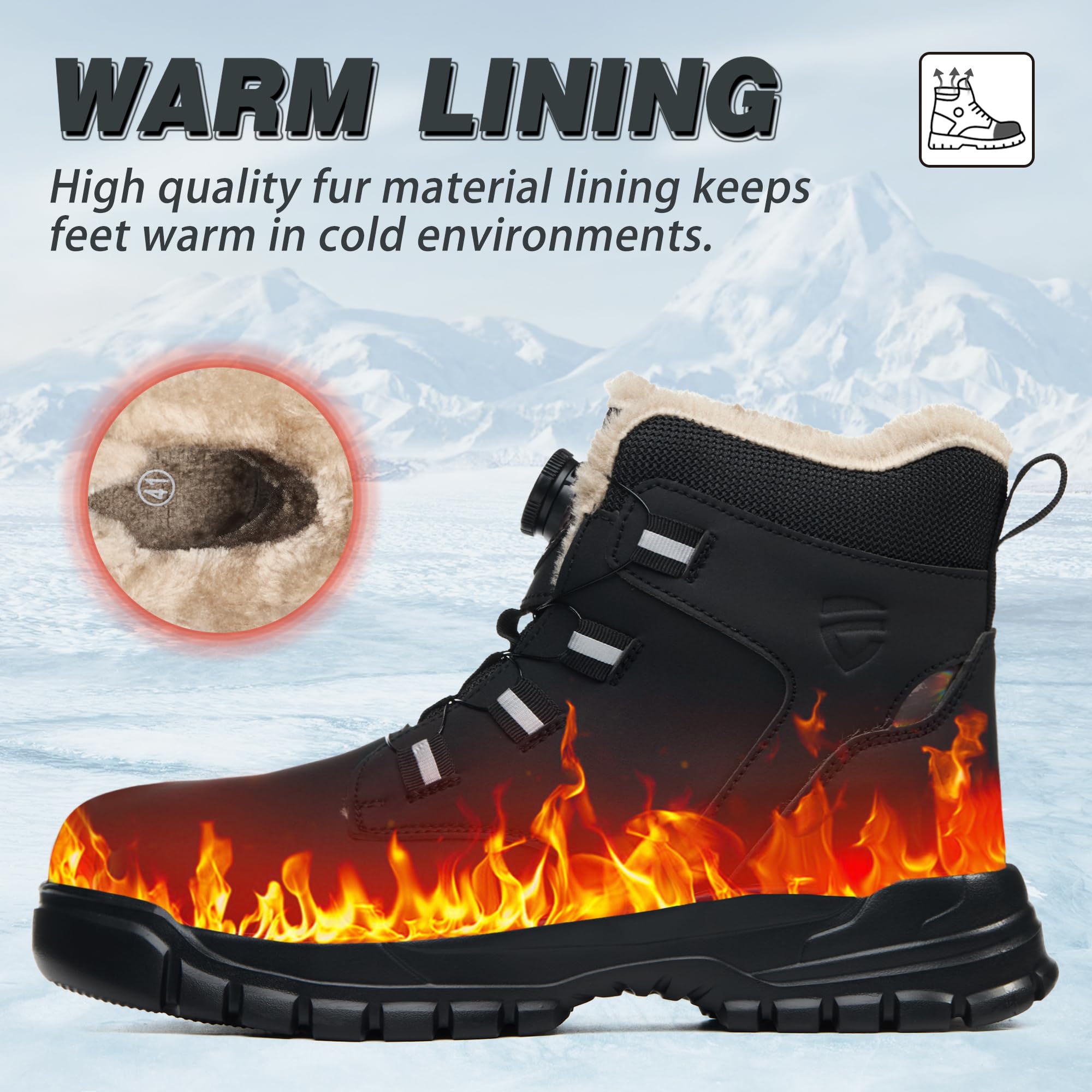 KOIFISH Arbeitsschuhe Herren Damen Winter Sicherheitsstiefel Warm Gefütterte Sicherheitsschuhe Leicht Komfort Stahlkappenschuhe mit Drehverschluss