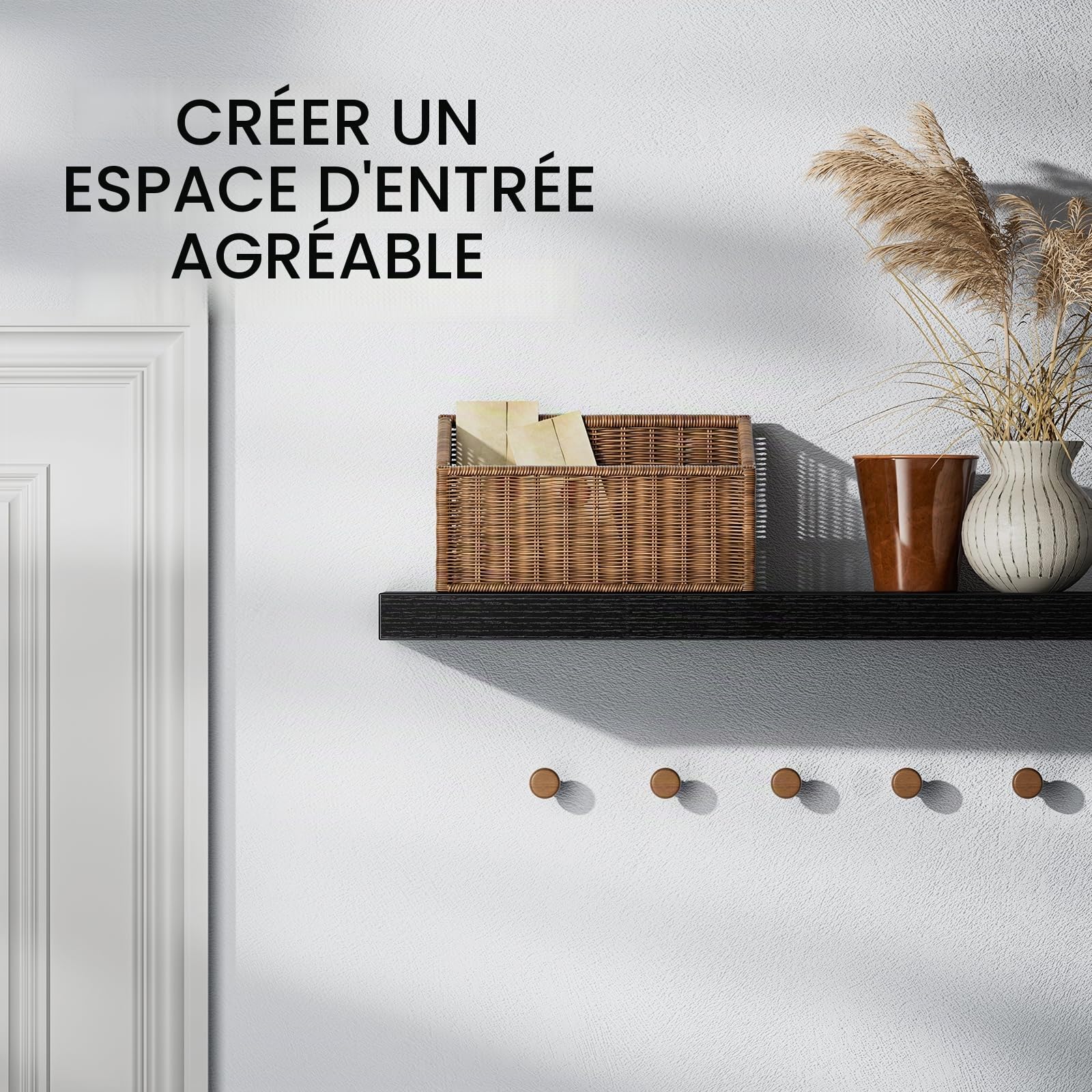 STOREMIC étagère Murale 60 cm avec Supports cachés, Lot de 2, Noir | Étagères murales pour chambre, salle de bain, bureau et salon, panneaux MDF, rangement flottant moderne, montage facile