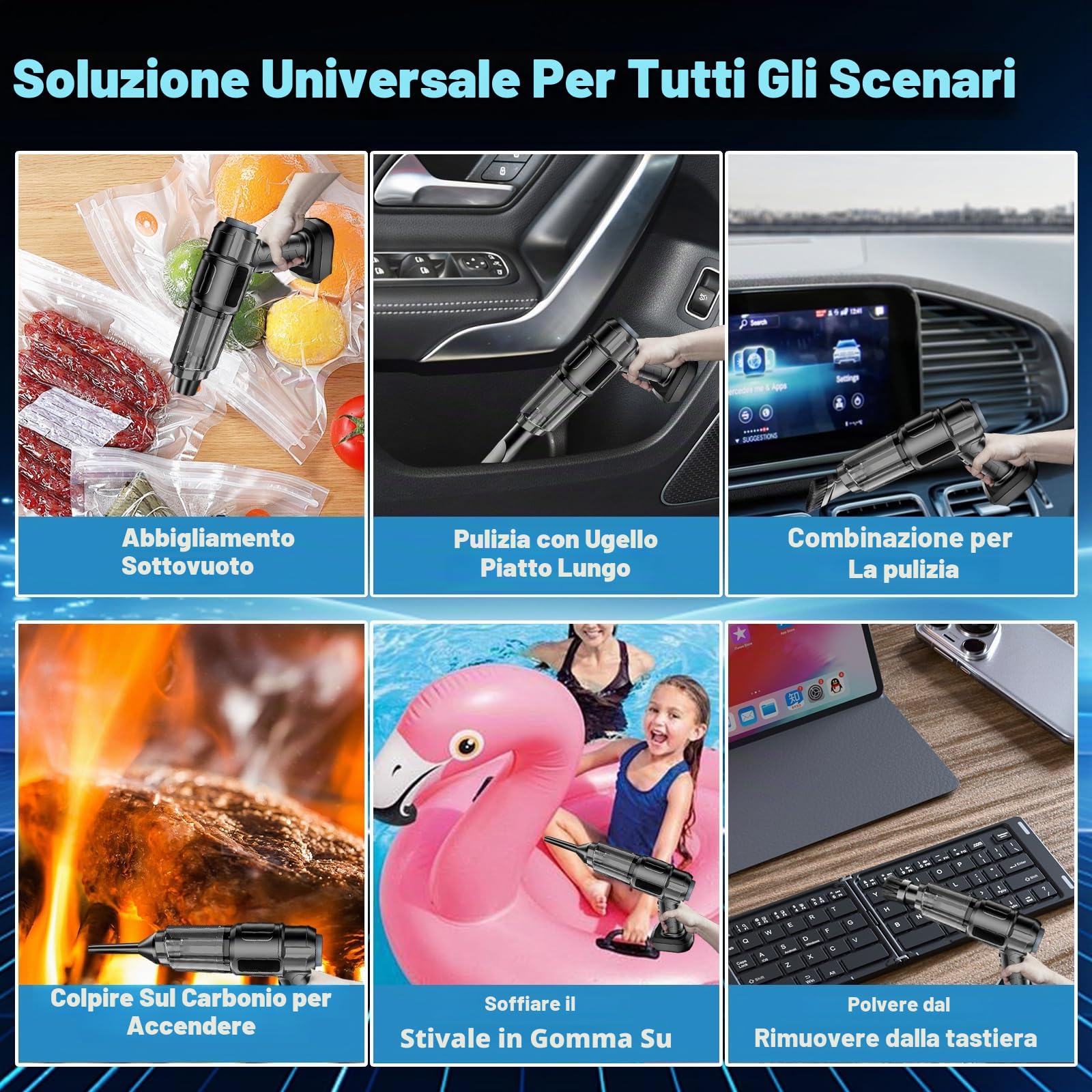 Aspirapolvere a batteria per auto, senza fili, con 2 batterie da 3000 mAh, 4 in 1, aspirazione, bolle, spazzole, pompe, 35000 giri/min, soffiatore elettrico per auto, peli di animali, casa