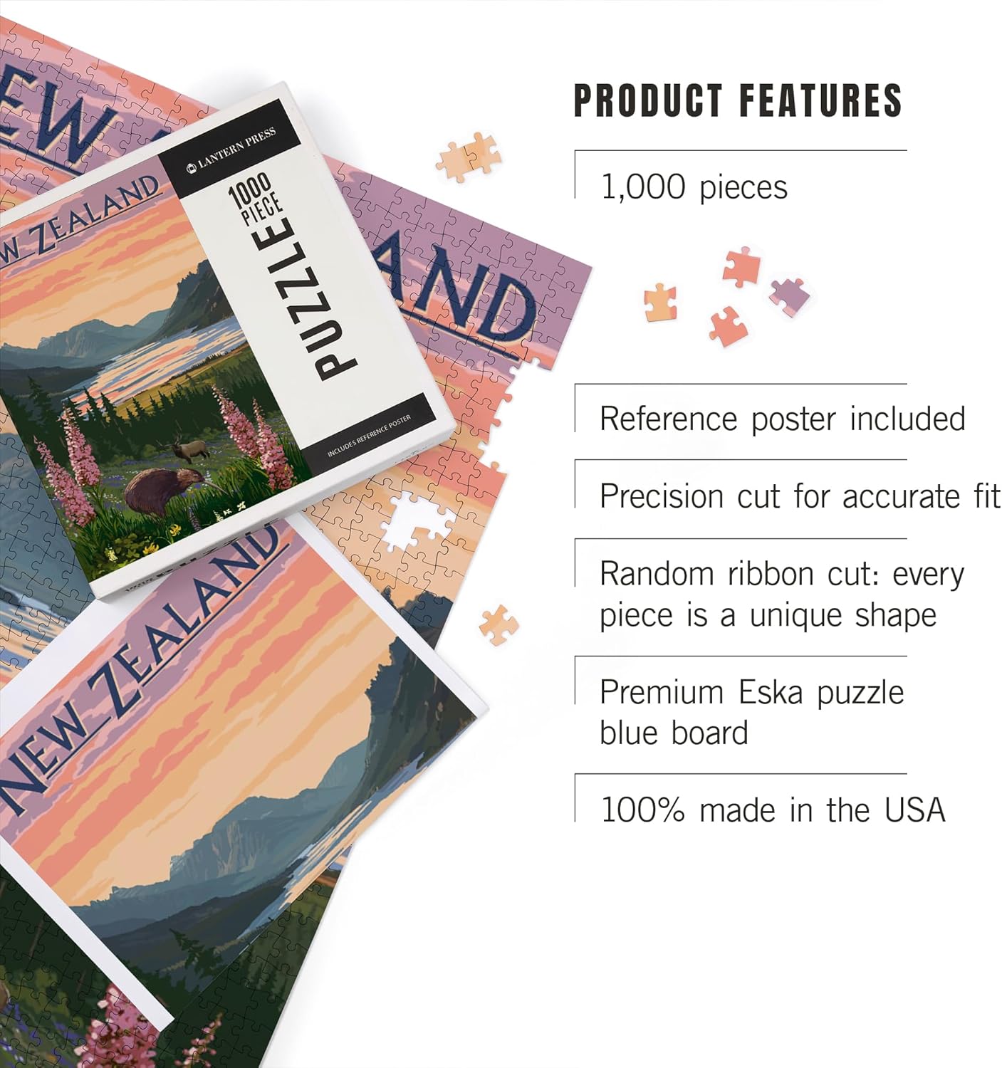 Lantern Press New Zealand, Kiwi and Spring Flowers 1000 Piece Jigsaw Puzzle for Adults, Made in USA with Reference Poster