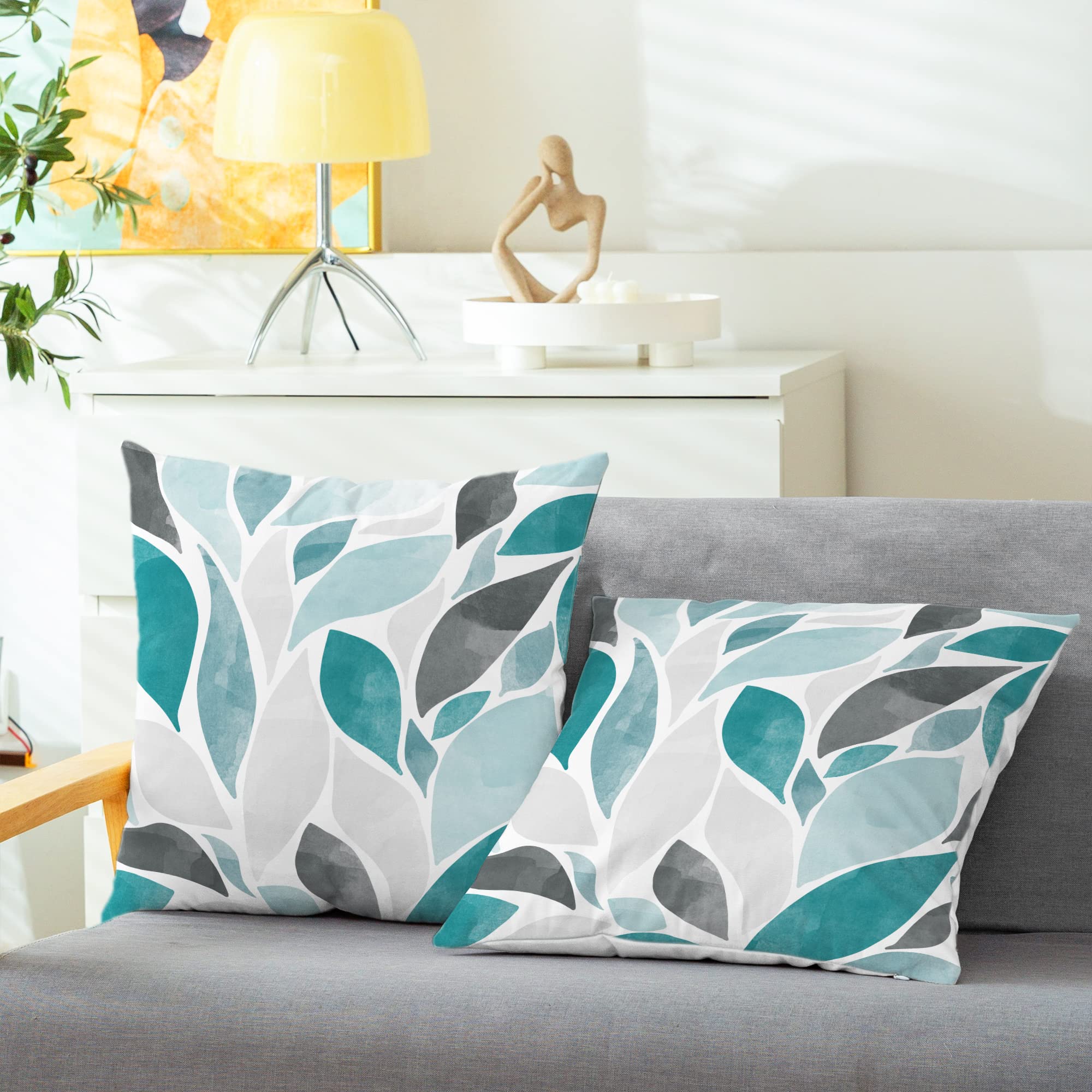 CaliTime Throw Pillow Cases Pack of 2 Cozy Fleece Falling Dahlia Floral Flowers Petals Decorative Cushion Covers for Couch Bed Sofa Farmhouse Decoration 40cm X 40cm Teal Grey - Image 2