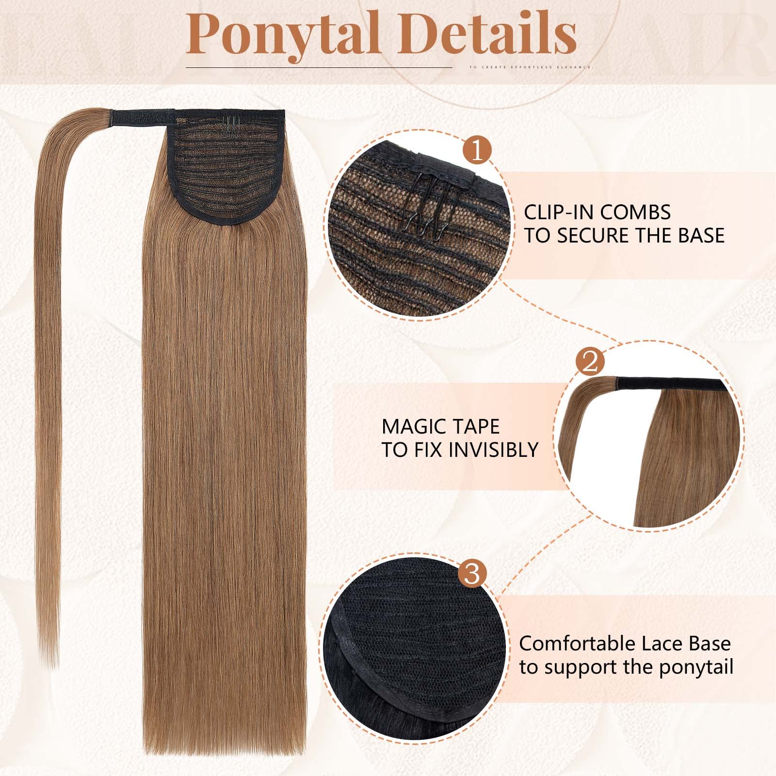 TESS Ponytail Extension Echthaar 50 cm Lang 95g Glatt Gewickelt Pferdeschwanz Haarteil Echthaar Wrap around für Frauen (50 cm-#6 hellbraun)
