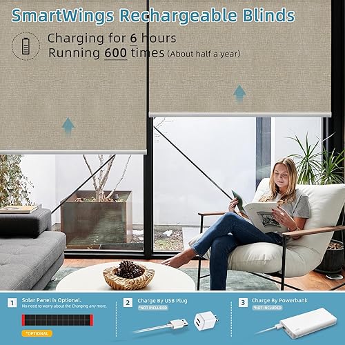 Miniatura 3 de SmartWings Homekit - Persianas motorizadas compatibles con rosca, persianas inteligentes 100% opacas con control remoto, persianas enrollables