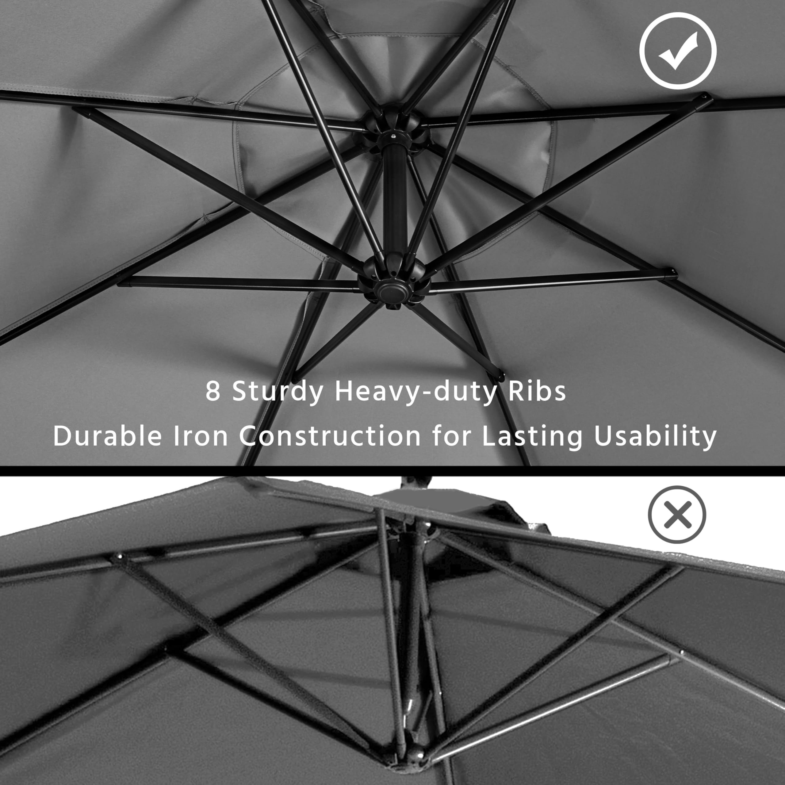 Yaheetech Parasol ogrodowy na zewnątrz Ø 3 m zdecentralizowany z krzyżową podstawą z korbą 8 drążków duża osłona przeciwsłoneczna wodoodporna ochrona przed promieniowaniem UV poliestrowa plandeka