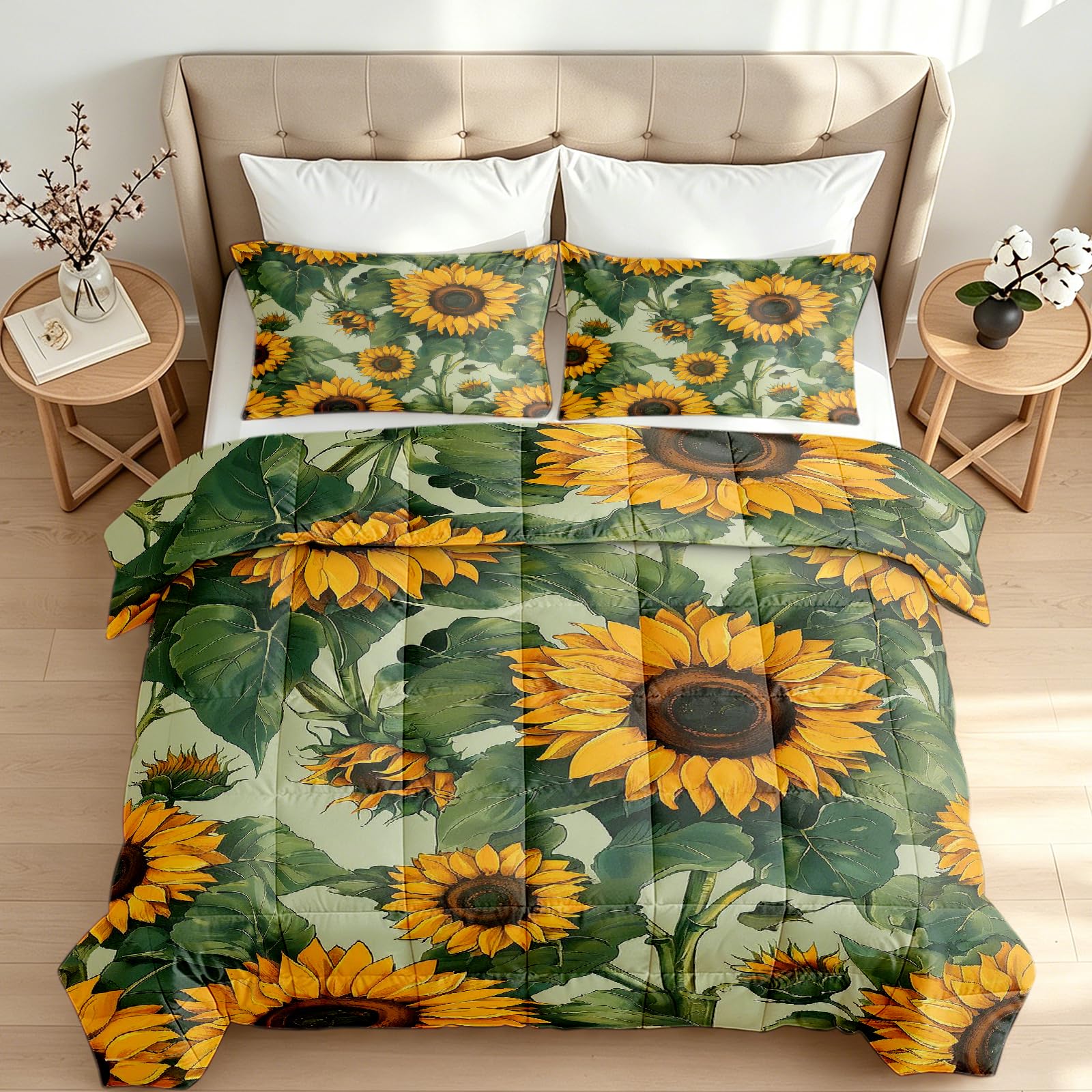 Generisch Daunendecke 155x220 4 Jahreszeiten Sonnenblumen 3D Wende