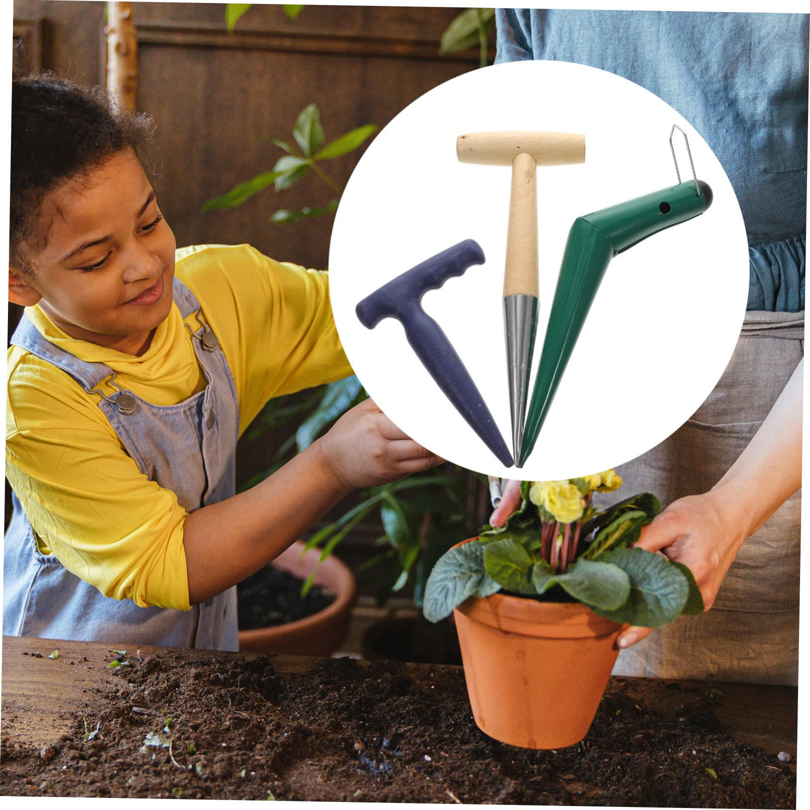 Piantabulbi da Giardino Set 3 Pezzi in Acciaio Inox | Semina e Trapianto nel Terreno, Design Ergonomico, Abs e Legno, Uso Manuale Pratico