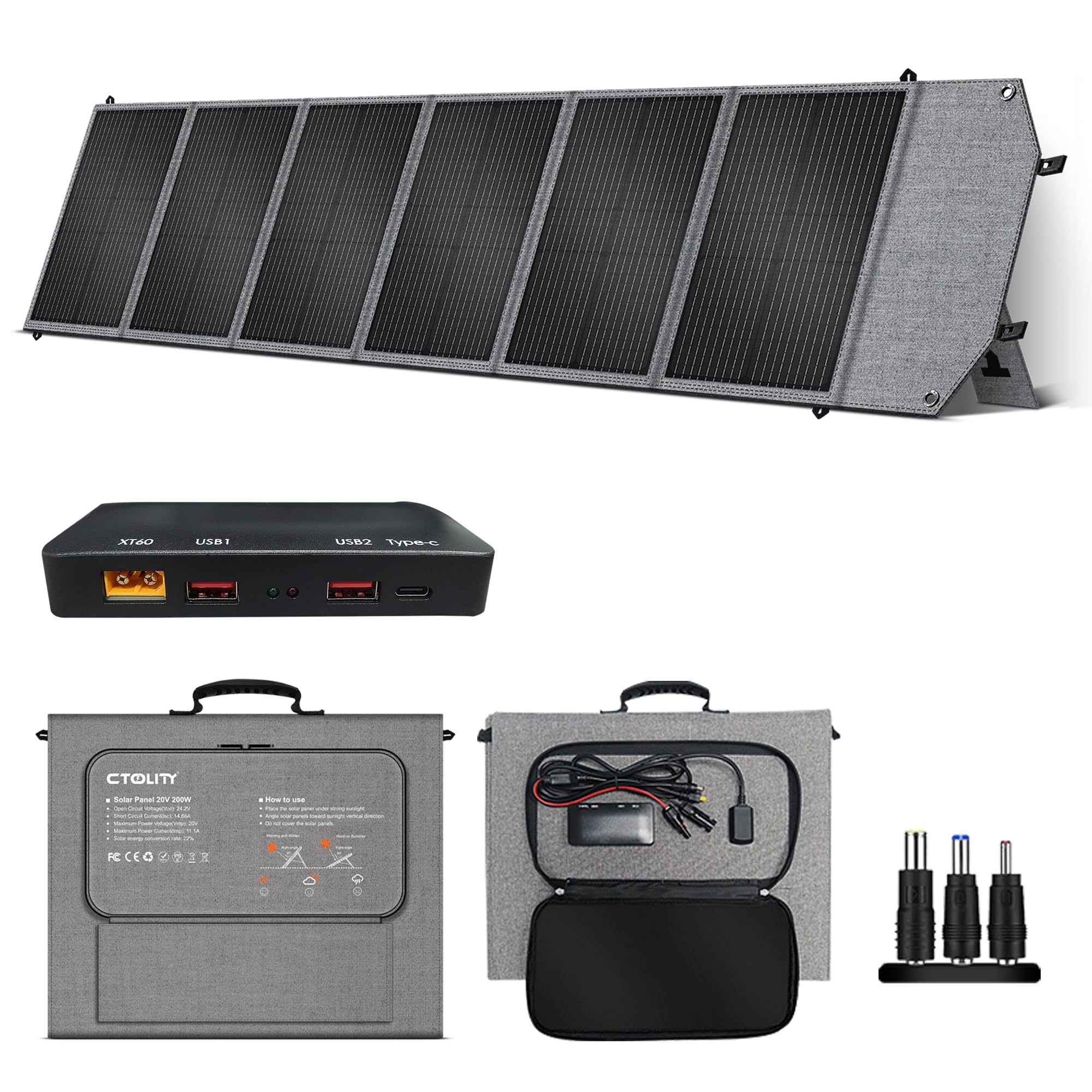 Faltbare Solarpanel 200W Monokristallin 20V für Powerstation Camping Wohnmobil