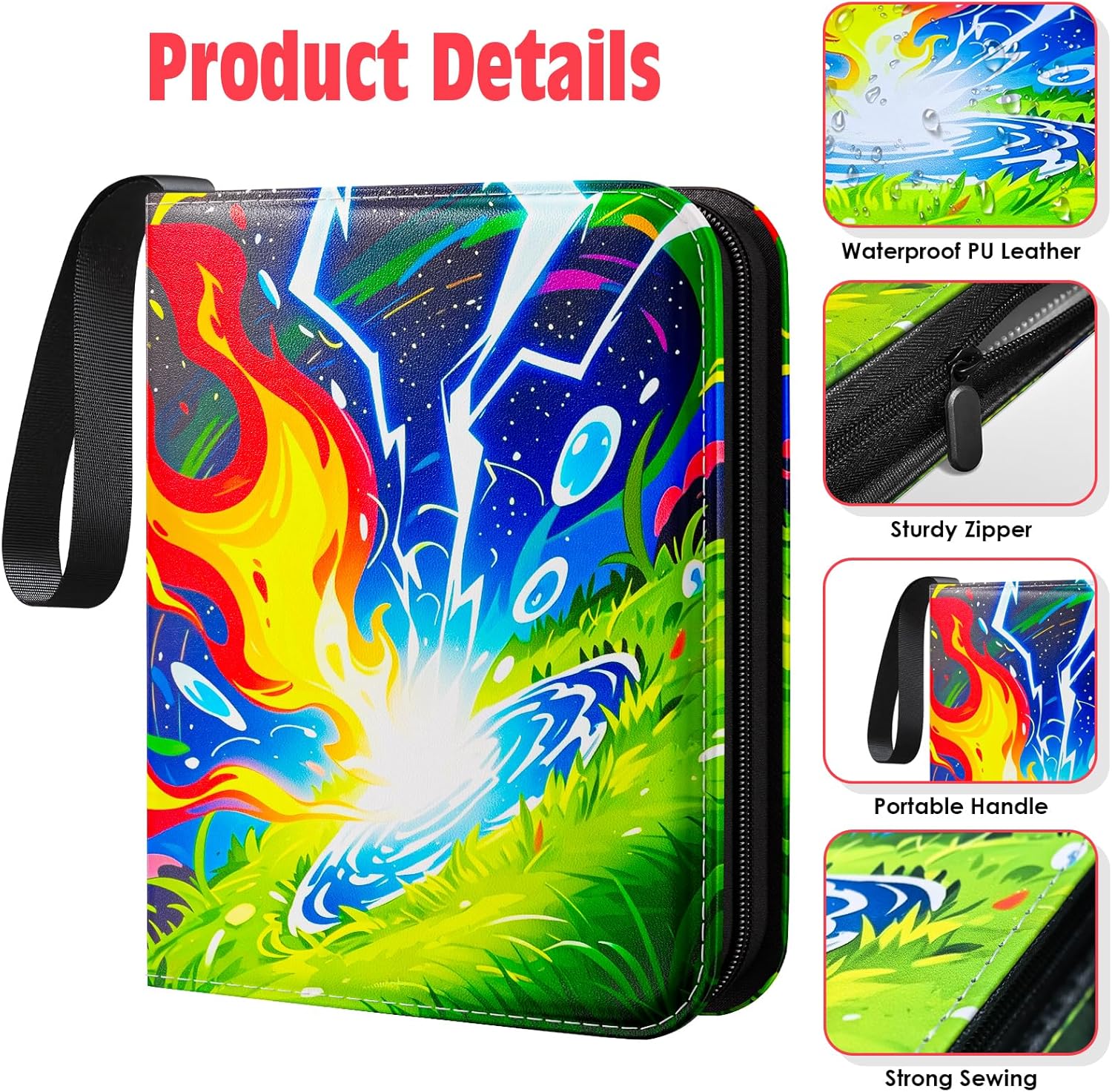 Trading Card Binder,4 Pocket Card Collection Binder with 50 Removable Sleeves Can Hold 400 Cards, Waterproof Card Holder for Sports Cards,MTG,TCG,Game Cards,Gifts for Boys Girls