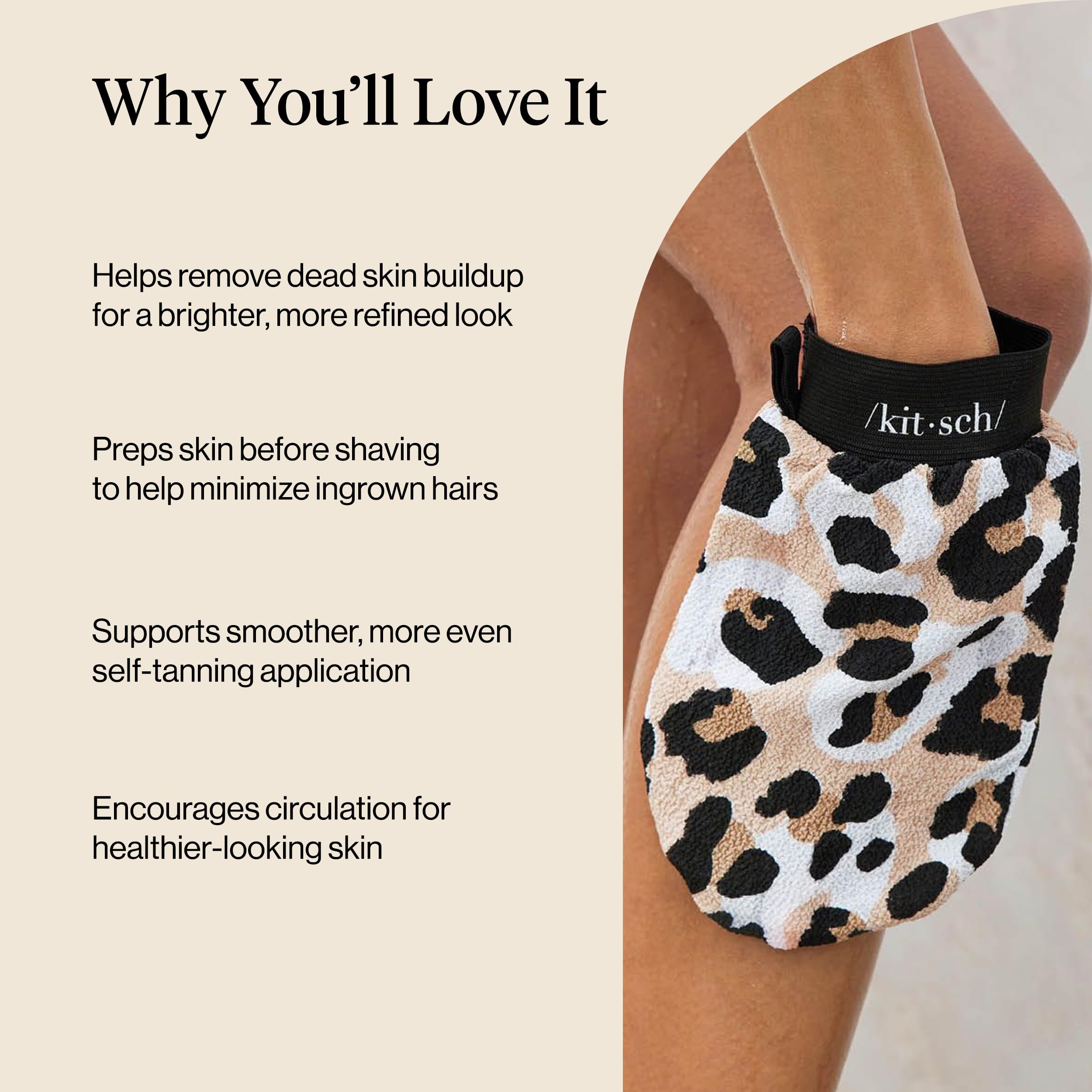 Kitsch Exfoliating Gloves – Korean Exfoliating Mitt and Deep Exfoliating Body Scrubber for Shower Bath, Body Scrubber Exfoliator, Dead Skin Remover, Skin Care for Smooth Renewed Skin - 1pc, Leopard