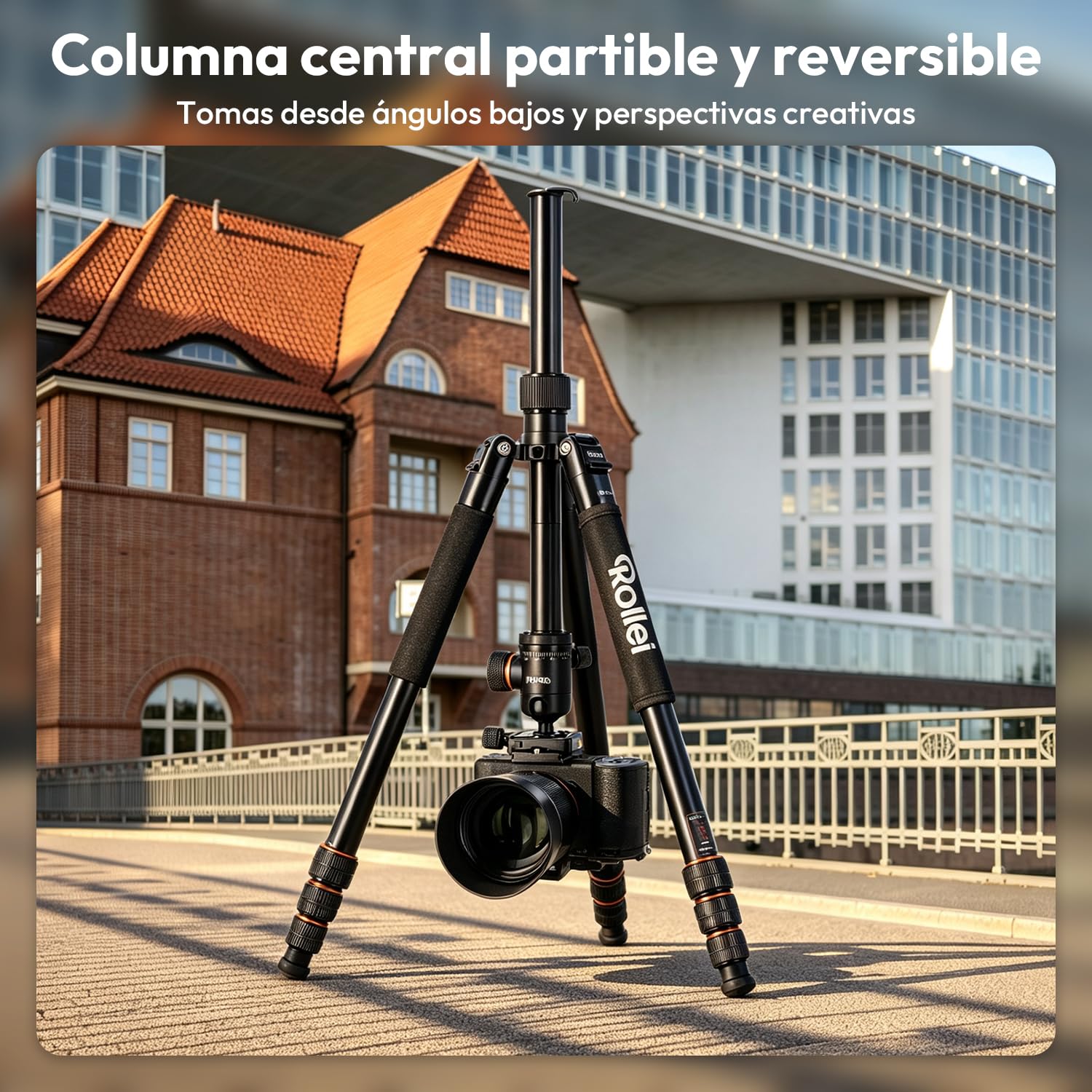 Rollei C5i Tripode Camara Nergo 158cm Trípode Cámara de Viaje en Aluminio | Tripod Ligero con Función Monopié Carga 8kg con Soporte para Movil y Cabezal Esférico 360° Tripode para DSLR y Smartphone