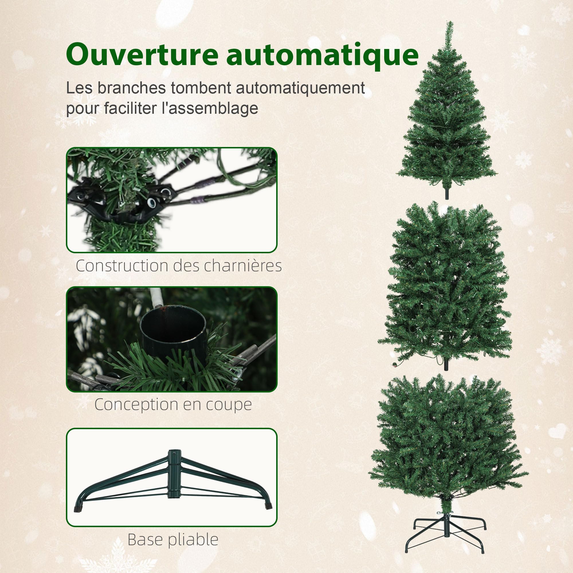 HOMCOM Sapin de Noël Artificiel 180 cm LED Synchronisées Colorées Vert