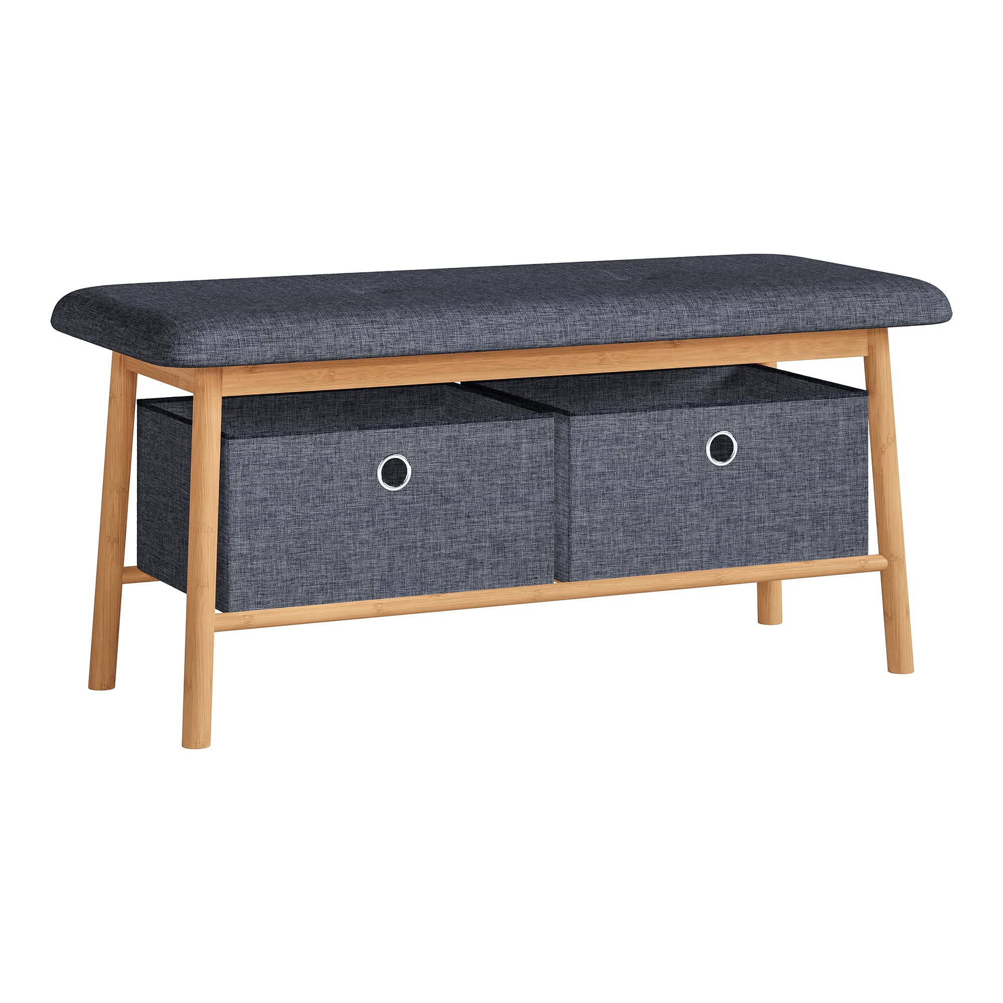 [en.casa] Panca da Scarpe con 2 Contenitori Scarpiera con Seduta Imbottita e 2 Scatole Porta Oggetti Scarpe Borse per Ingresso Corridoio 90 x 30 x 45 cm - Bambù Naturale/Grigio