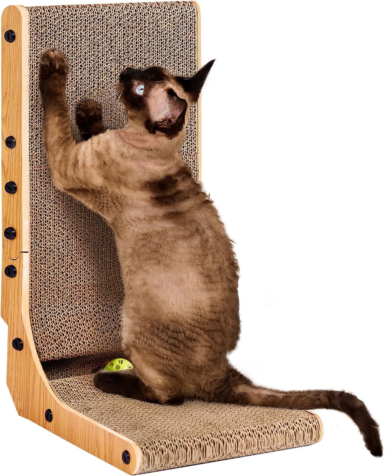 L Shape Vertical Cat Scratcher, 48cm High Scratching Board for Indoor Cats, Protecting Furniture Scratch Pad, Cardboard Cat Scratching with Ball Toy