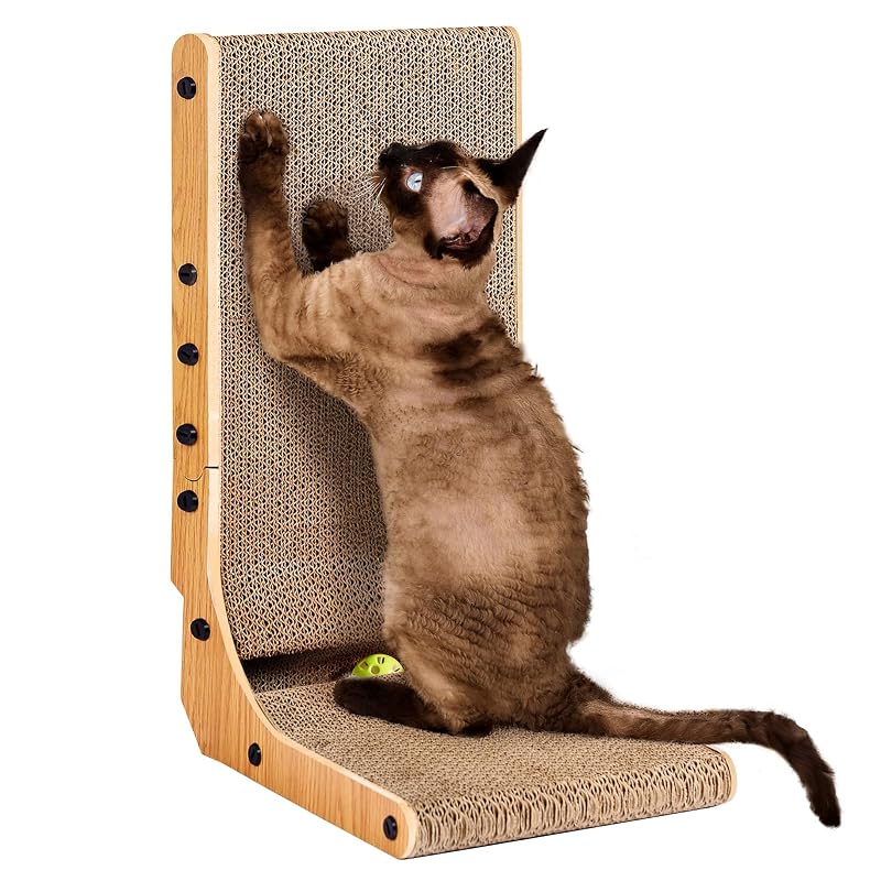 Tapete Arranhador para Gatos EHEYCIGA de Papelão Ondulado, Modelo L Vertical com Bola, 48 cm