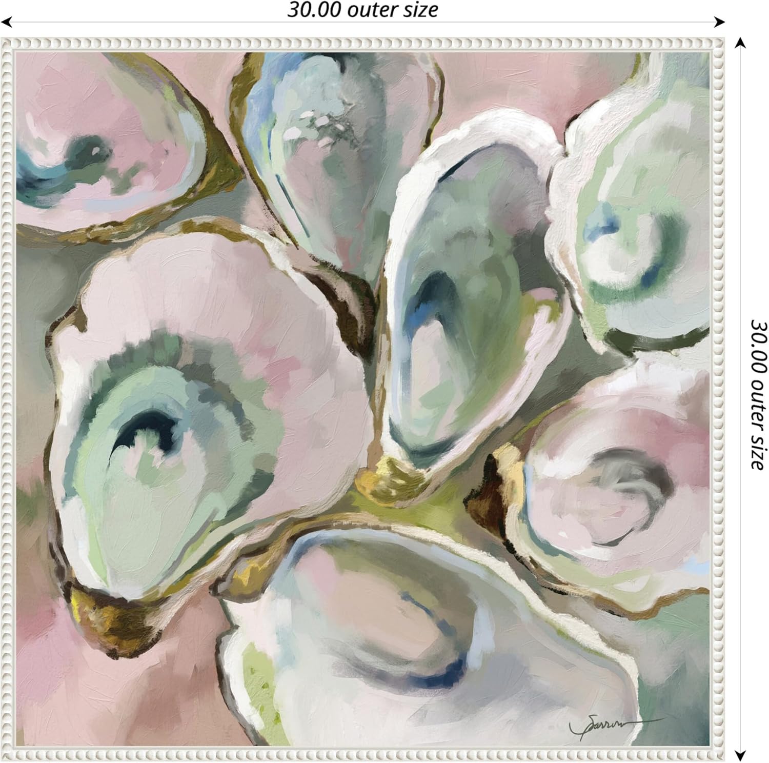 Kate and Laurel Sylvie Neutral Painterly Oyster Roast 2 Framed Canvas Wall Art by Mary Sparrow 30 x 30 Beaded White, Coastal, Abstract, Beach Art for Wall Decor, Living Room, Bedroom, Office, Kitchen