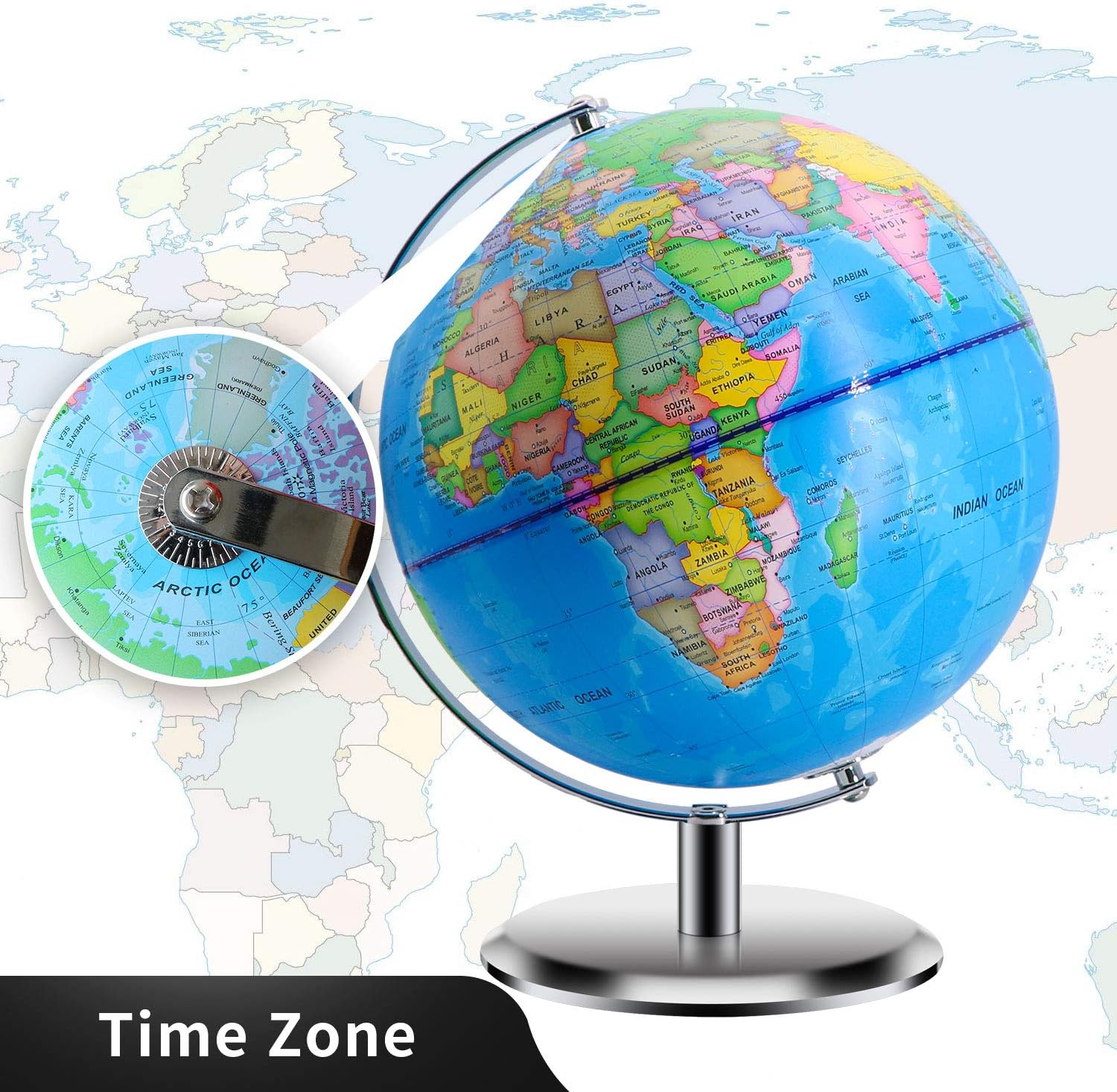 World Globes for Kids - Size 9" Educational World Globe with Stand Adults Desktop Geographic Gobles Discovery World Globe Educational Toy for Children - Geography Learning Toy (Blue)