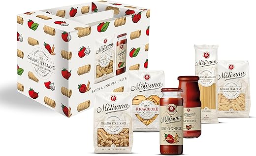 La Molisana, Gift Box with 4 Packs of Pasta from Italy Wheat and 2 Ready Sauces, Vegetable Bolognese Sauce and Datterini Sauce, Fresh and Quality Ingredients, Gift Ideas