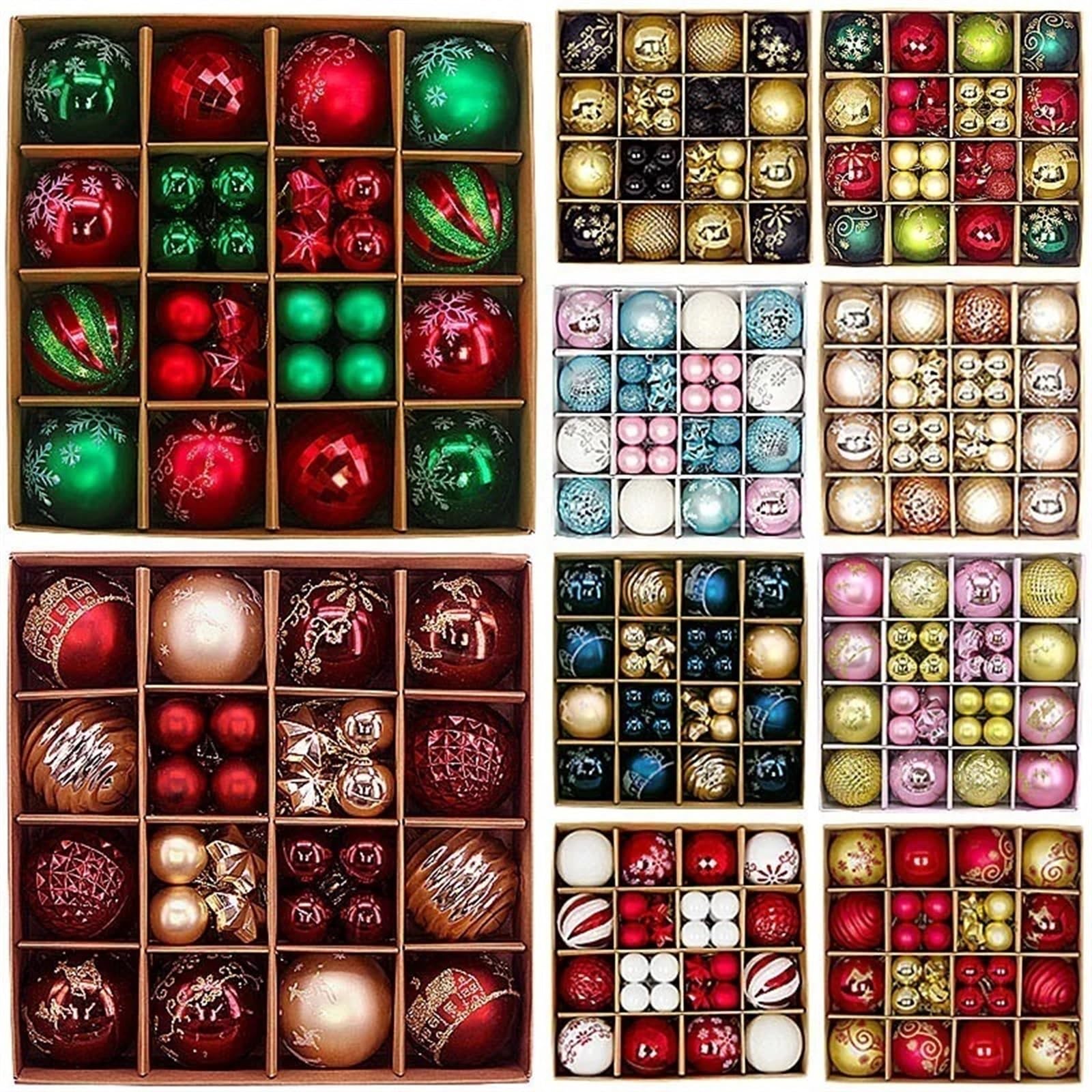 44 adornos de bolas de Navidad pintadas irregulares de 3 a 6 cm, bola de plástico galvanizado, decoración para árbol de Navidad