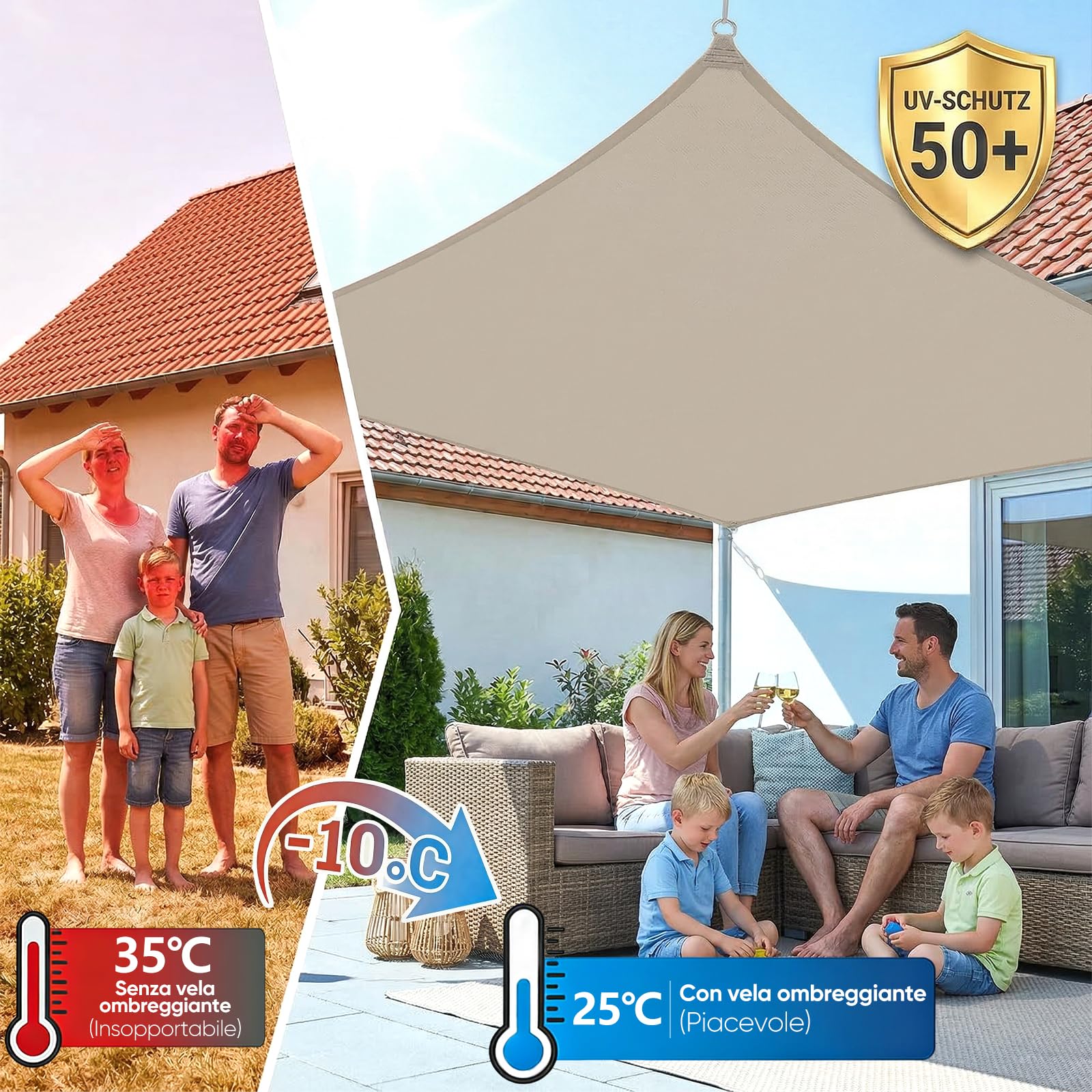 Sunula Vela Ombreggiante Impermeabile 2x3m PES 160g/m² Effetto Lotus Protezione UV 95% Taupe