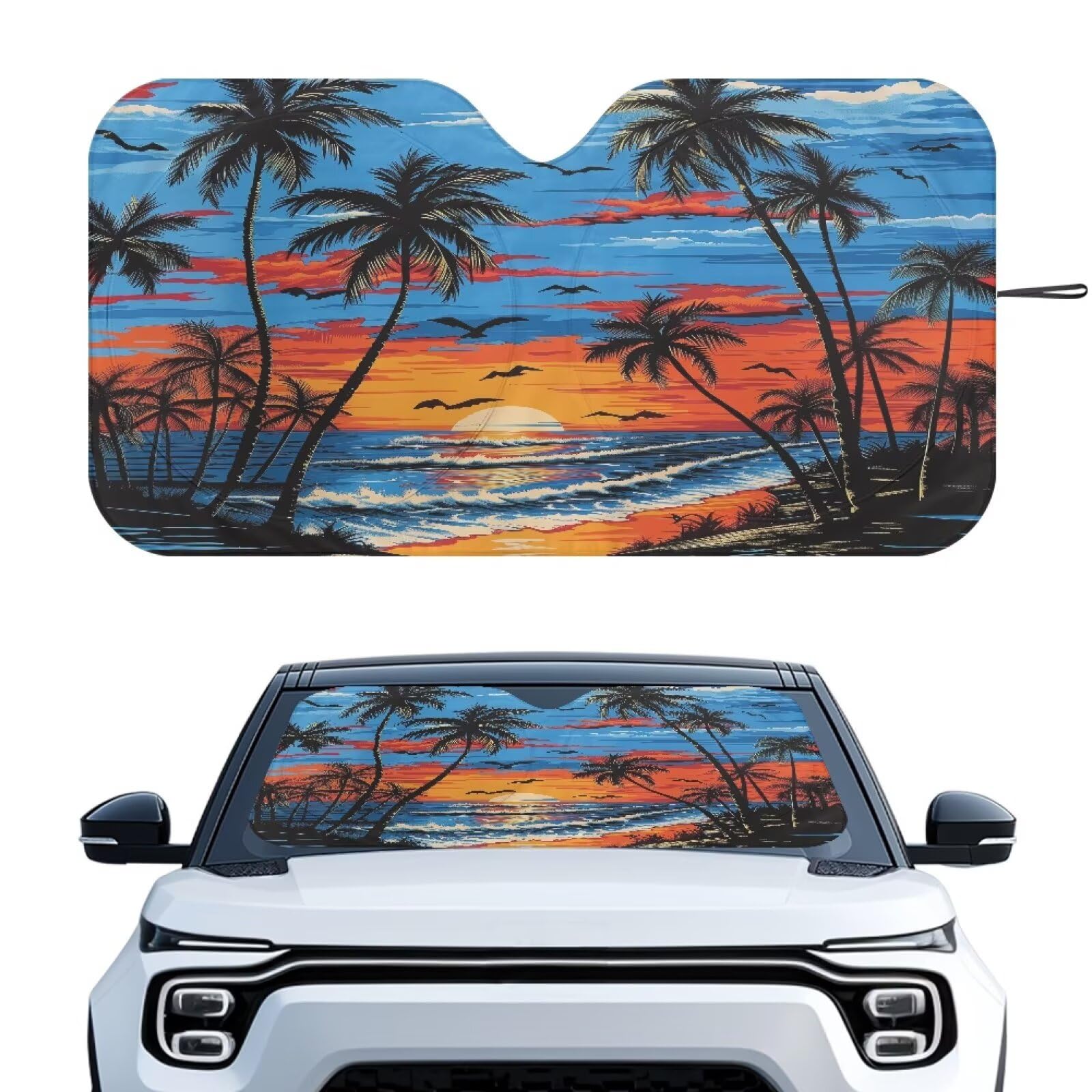 Sunset Scenery Windshield Sun Shade for Car SUV Truck Foldable Front Window Sun Shade Visor Shield Cover Blocks UV Rays and Keeps Vehicle Cool - 66.53 x 34.44 inches