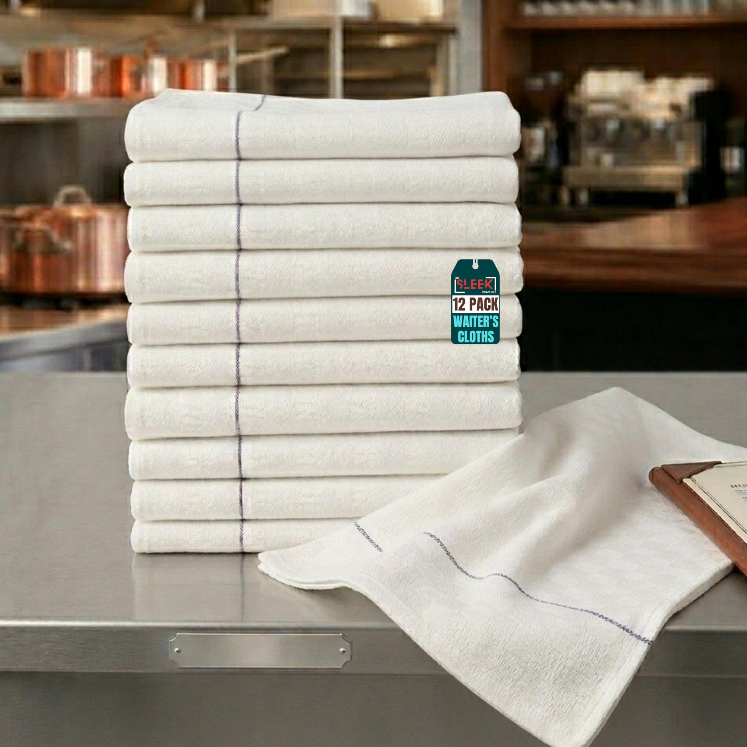 100% Cotton Waiters Cloth – Pack of 12 – Super Absorbent Service Tea Towels for Restaurants, Bars & Kitchens – Durable & Quick-Dry Catering Cloths – Reusable White Towels for Home & Professional Use