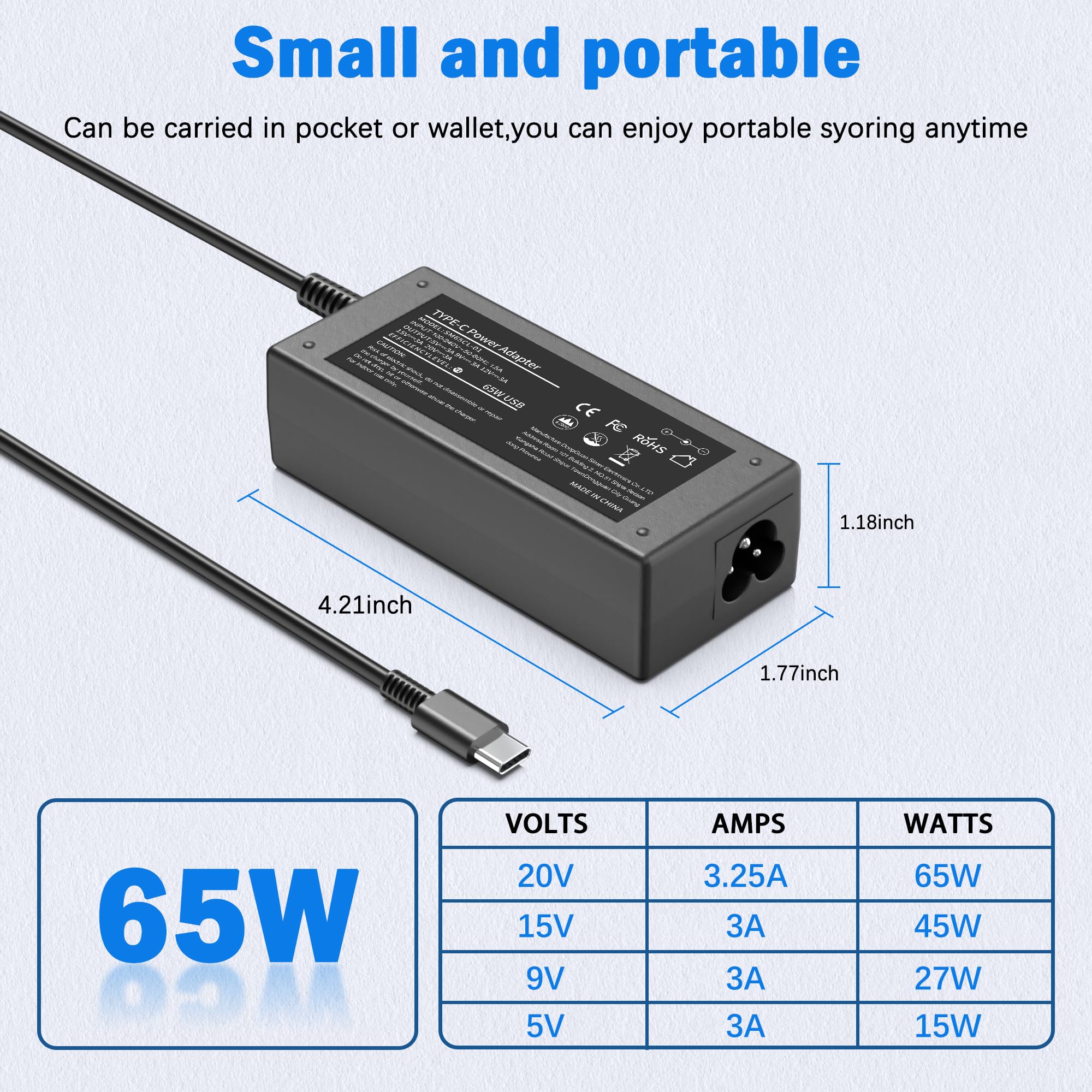 Cargador para portátil Acer Chromebook 65W 45W USB C Fast Power Adapter School