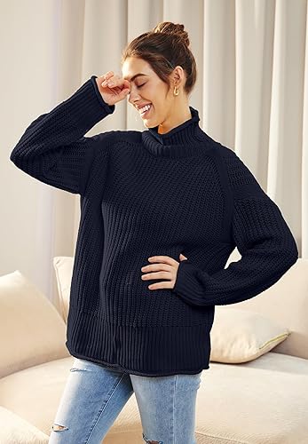 Miniatura 4 de LILLUSORY Suéteres de invierno de gran tamaño con cuello alto para mujer, suéter de punto cálido y moderno para otoño
